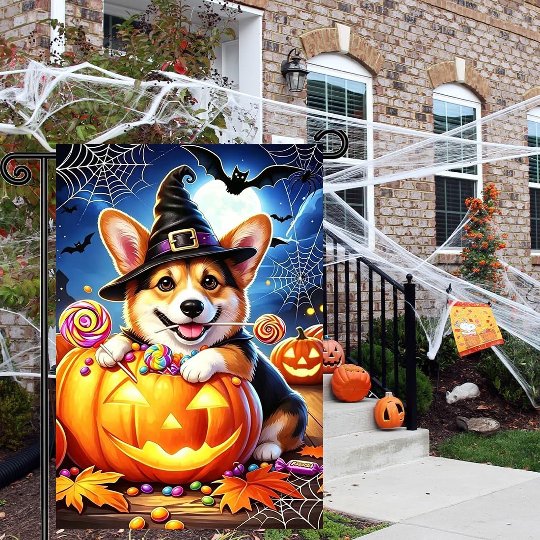 Detalle de Corgi Halloween Garden Flag 12 x 18 in