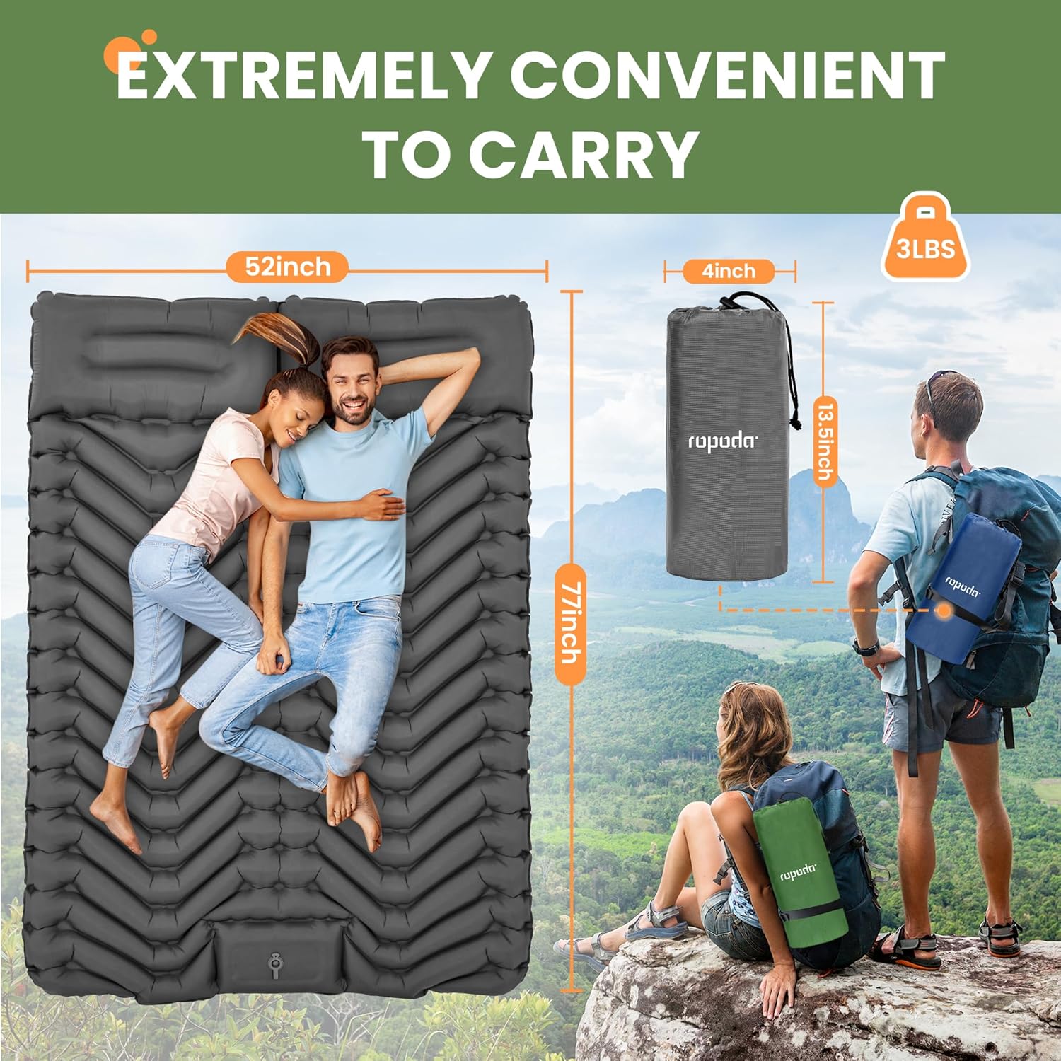 Thumbnail 6 de ROPODA Double Camping Inflatable Mattress with Built-in Foot Pump
