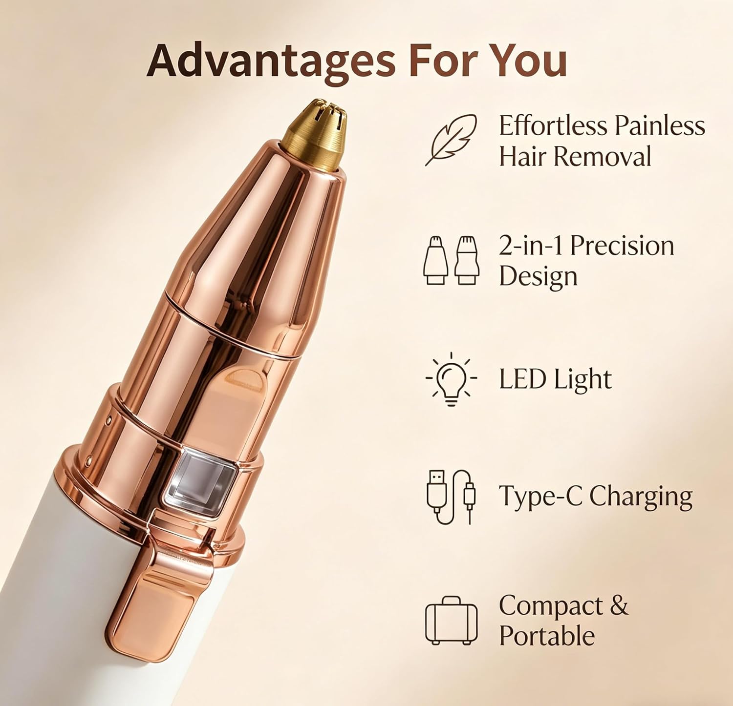 Thumbnail 3 de Eyebrow & Facial Hair Remover for Women – 2-in-1 USB-C Face Shaver, IPX7 Waterproof, Portable