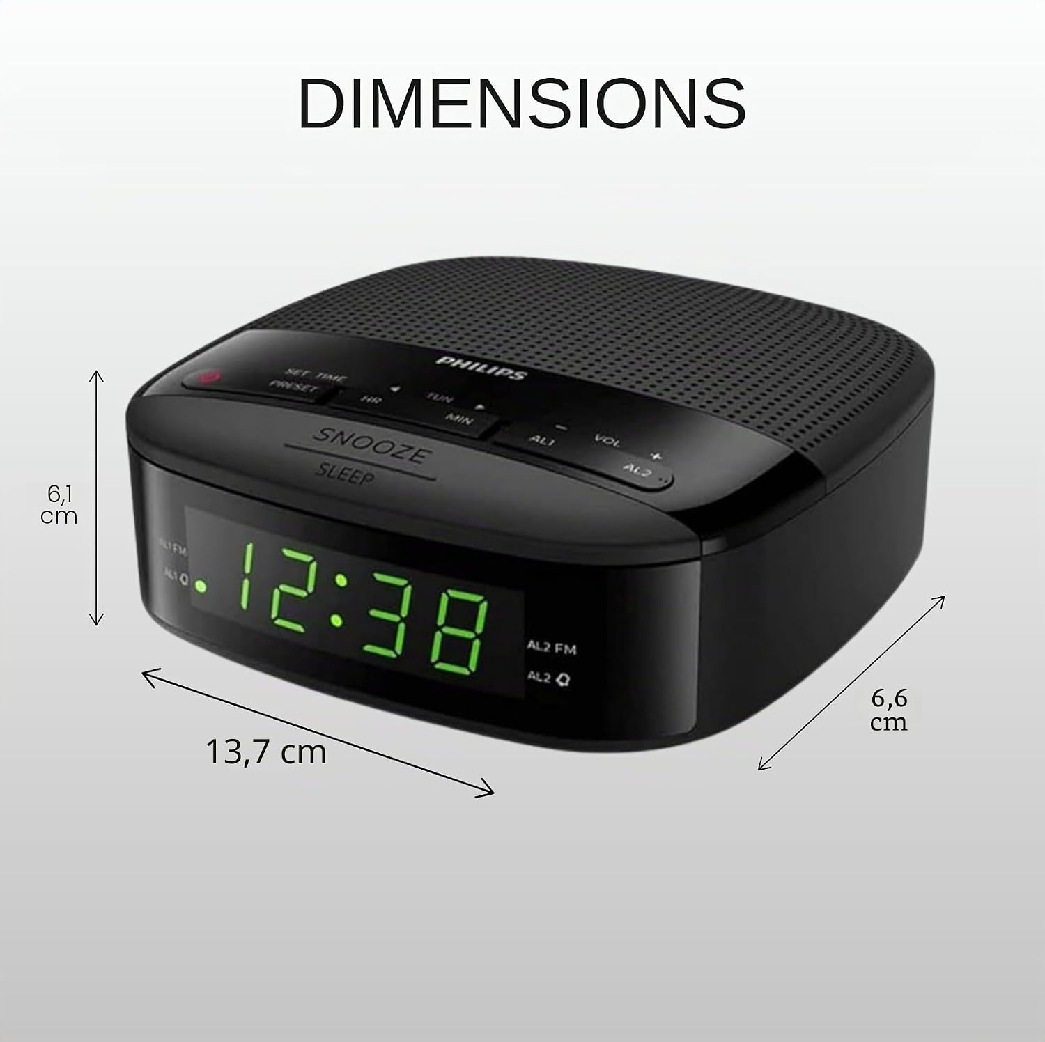 Detalle de Philips R3205/12 : Radio-réveil FM compact avec double alarme et batterie de secours
