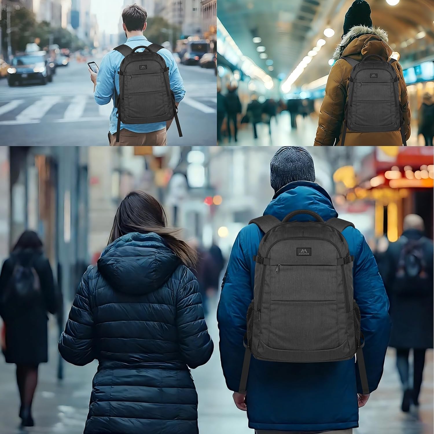 Thumbnail 6 de ANNMOR Mochila portátil 15,6–17,3" con puerto USB y apertura 180° tipo maleta, negro