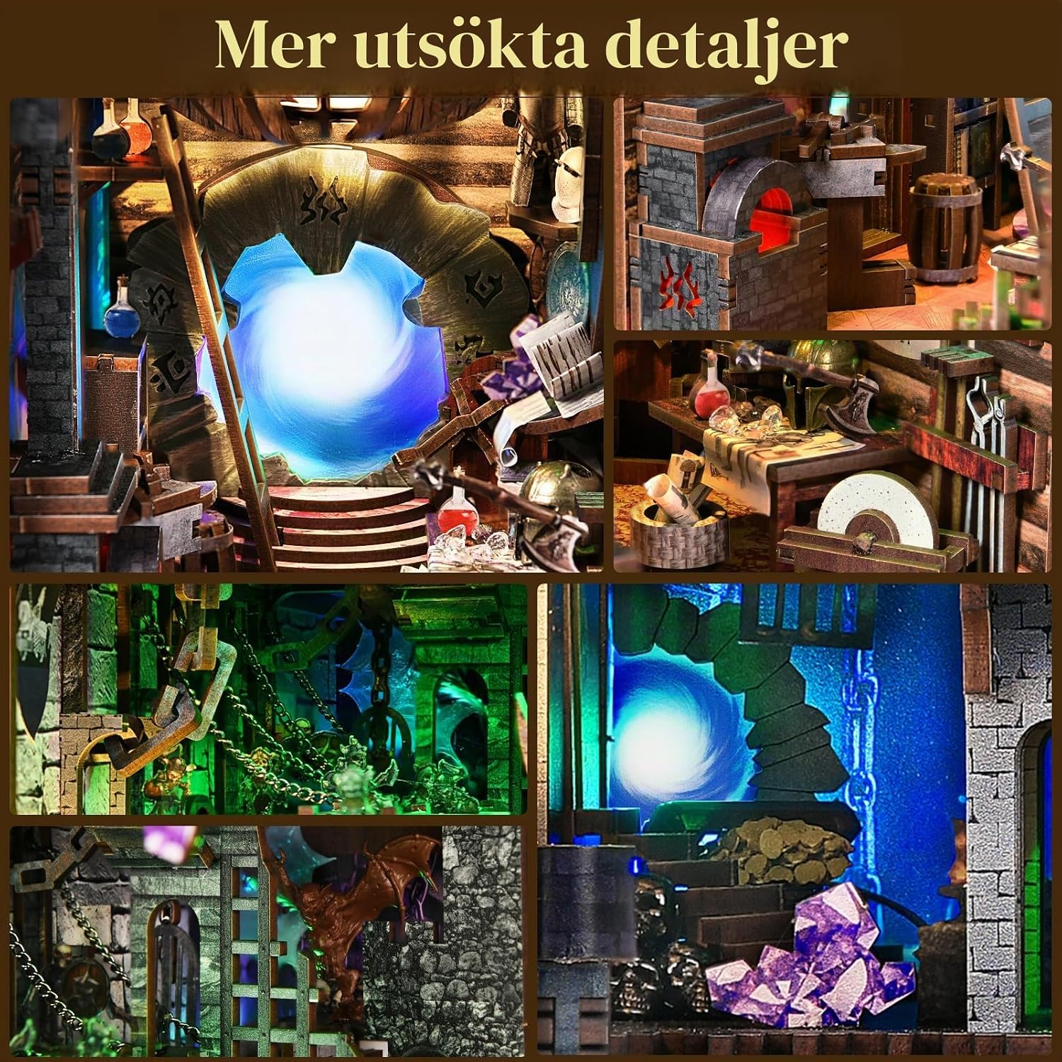 Detalle de MiniCity Book Nook Kit – byggsats i trä, 1:12, Sword and Magic