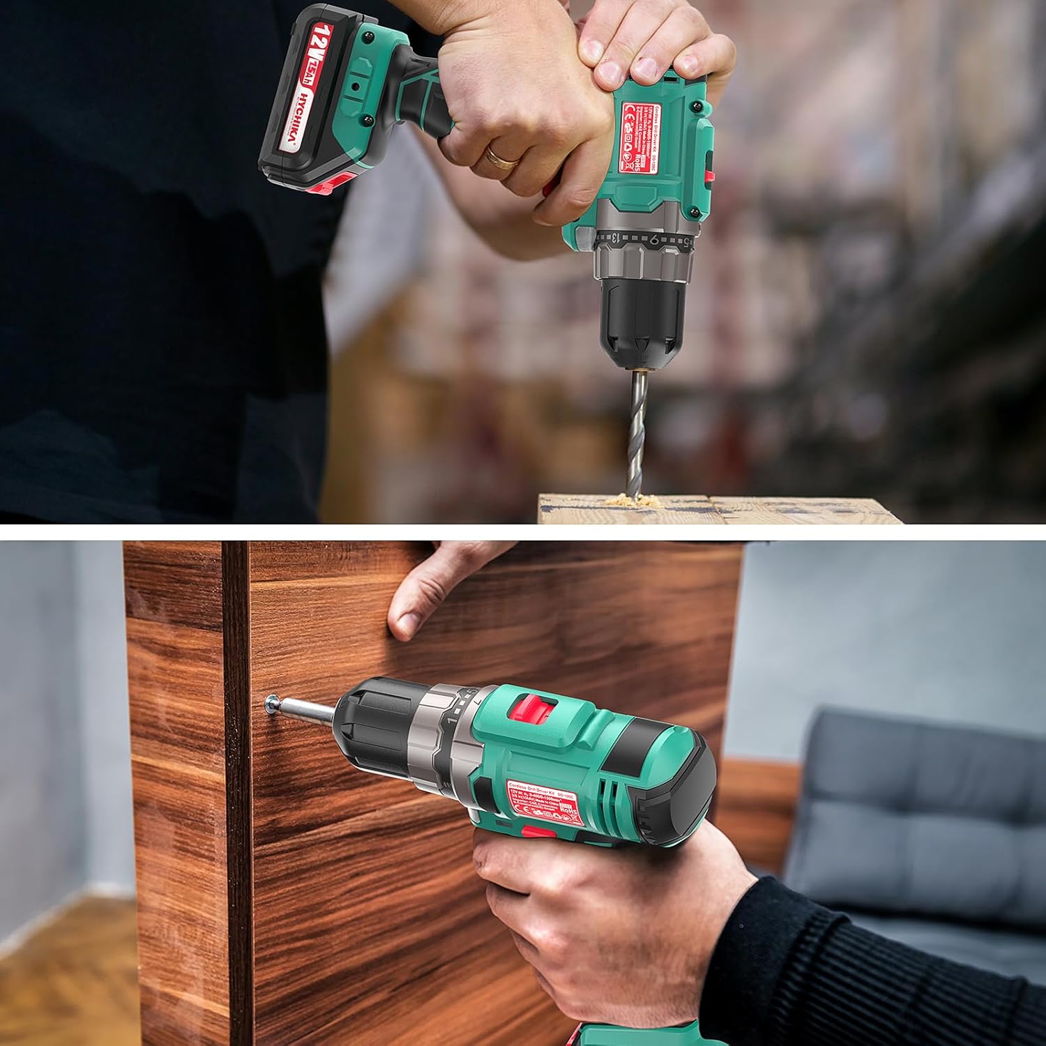 Detalle de HYCHIKA Trapano Avvitatore a Batteria 12V con Kit 104 pezzi – Attrezzi fai da te
