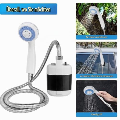 Detalle de Minflora Camping Dusche: Tragbare USB-Dusche mit Saugnapf, 4,5 l/min – ideal für Outdoor, Camping und Haustierpflege
