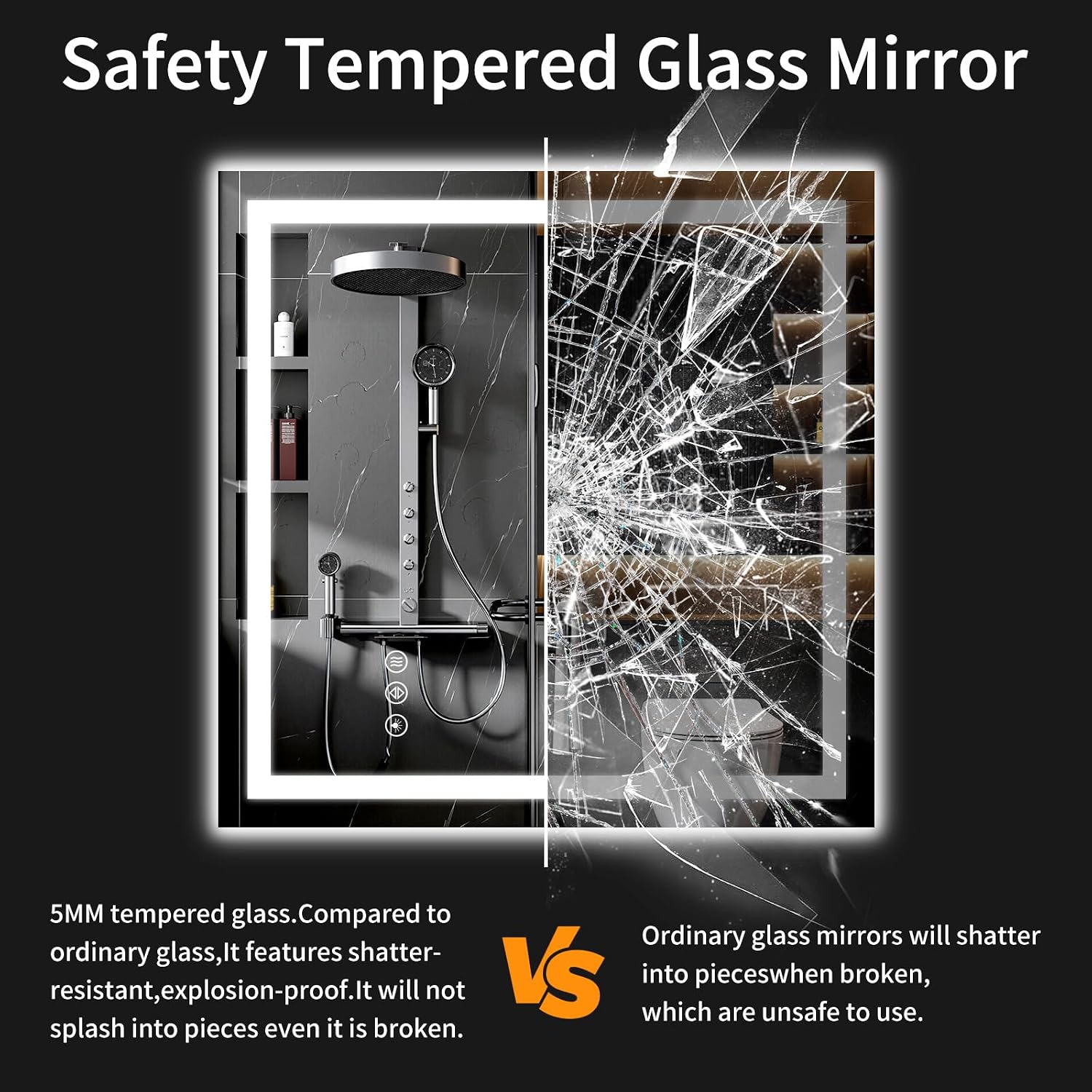 Thumbnail 5 de WISSMIELS 30x30 LED Bathroom Mirror with Lights — Dimmable, Defog, Memory Function, Shatter-Proof Tempered Glass