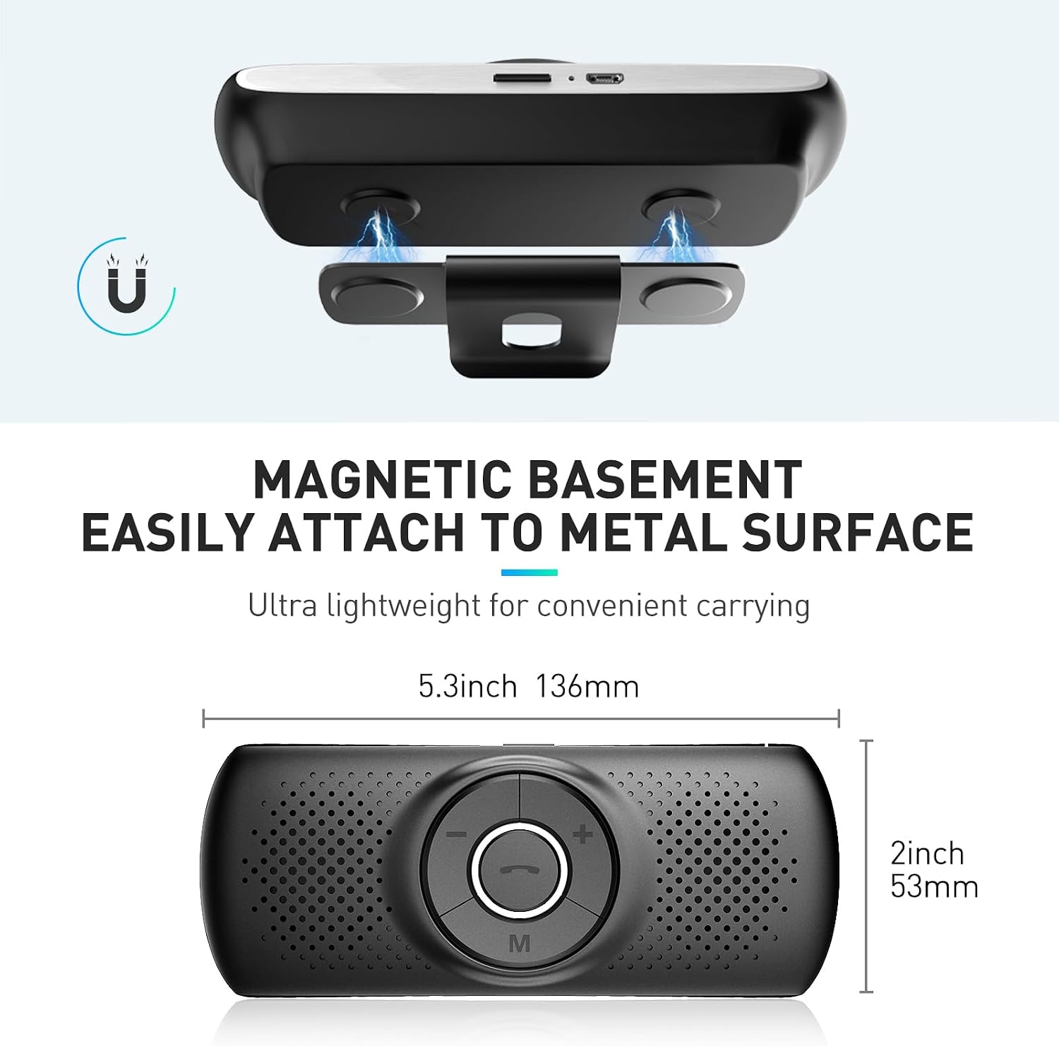 Detalle de AGPTEK Hands Free Car Phone Kit Bluetooth 5.0 with TF Card Slot and Sun Visor Clip