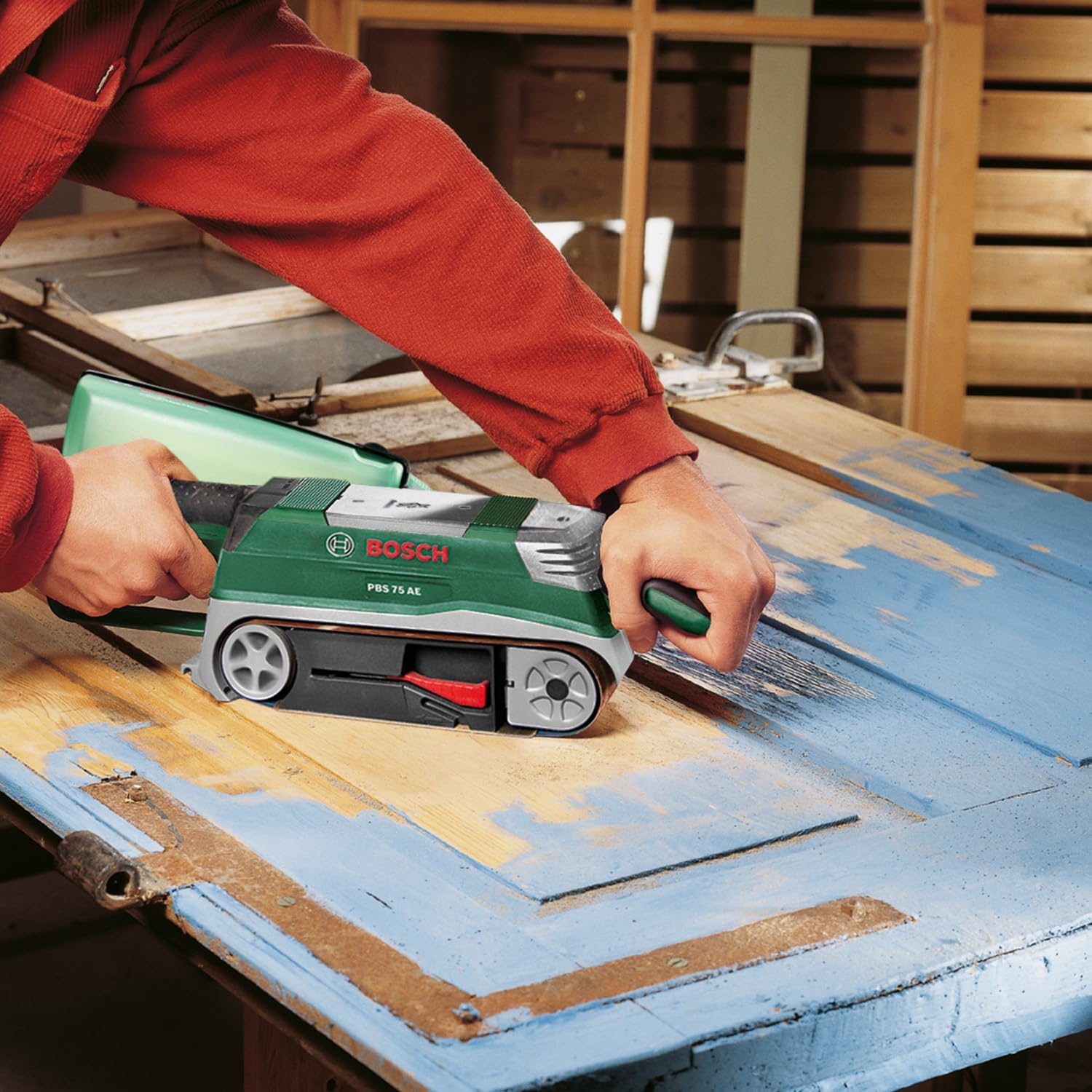 Thumbnail 4 de Bosch ponceuse à bande PBS 75 AE Set (750 W) avec système de centrage automatique