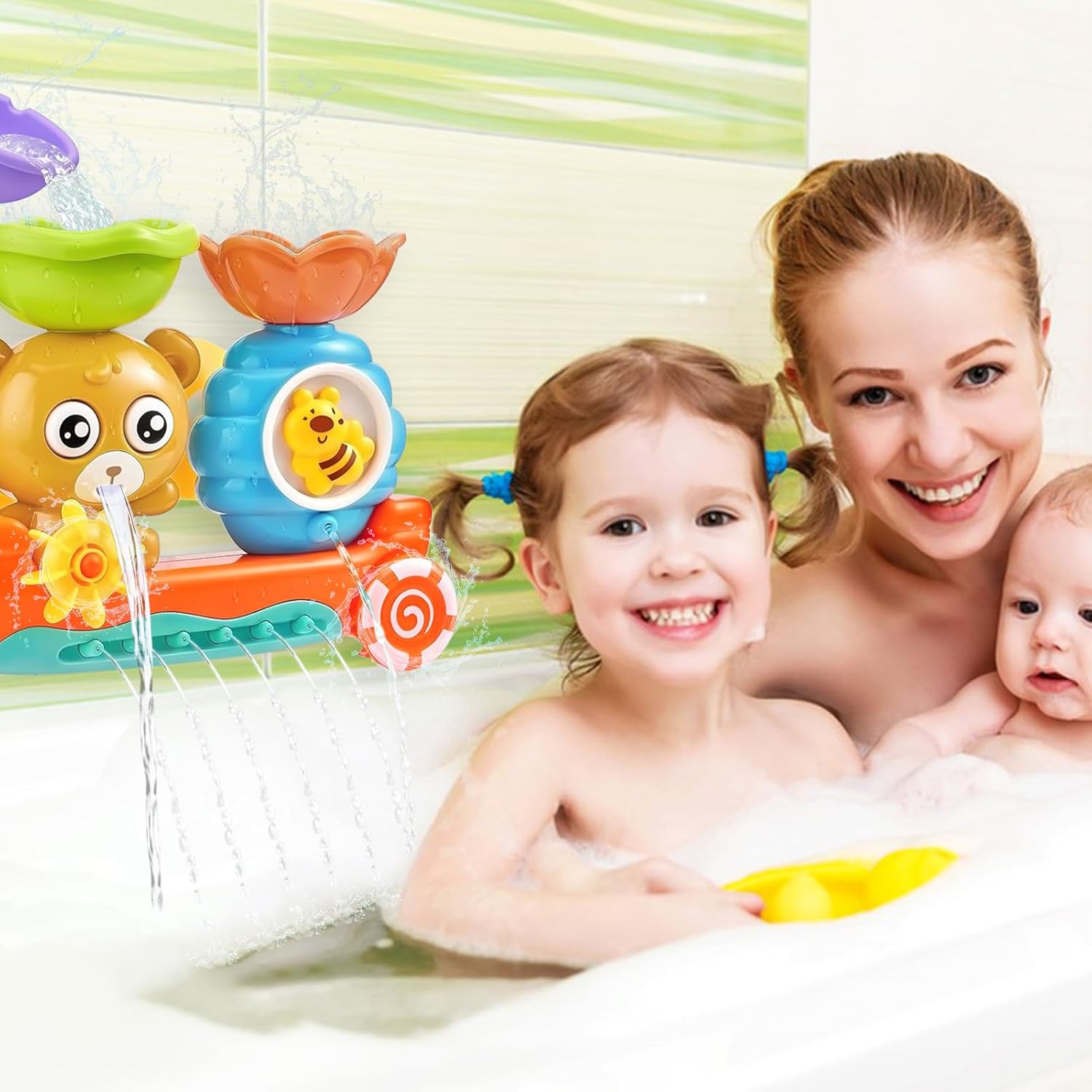 Detalle de Giochi Bagnetto Neonato 1-4 Anni – Vasca con Orso e Ape: peluche educativo e ventose sicure