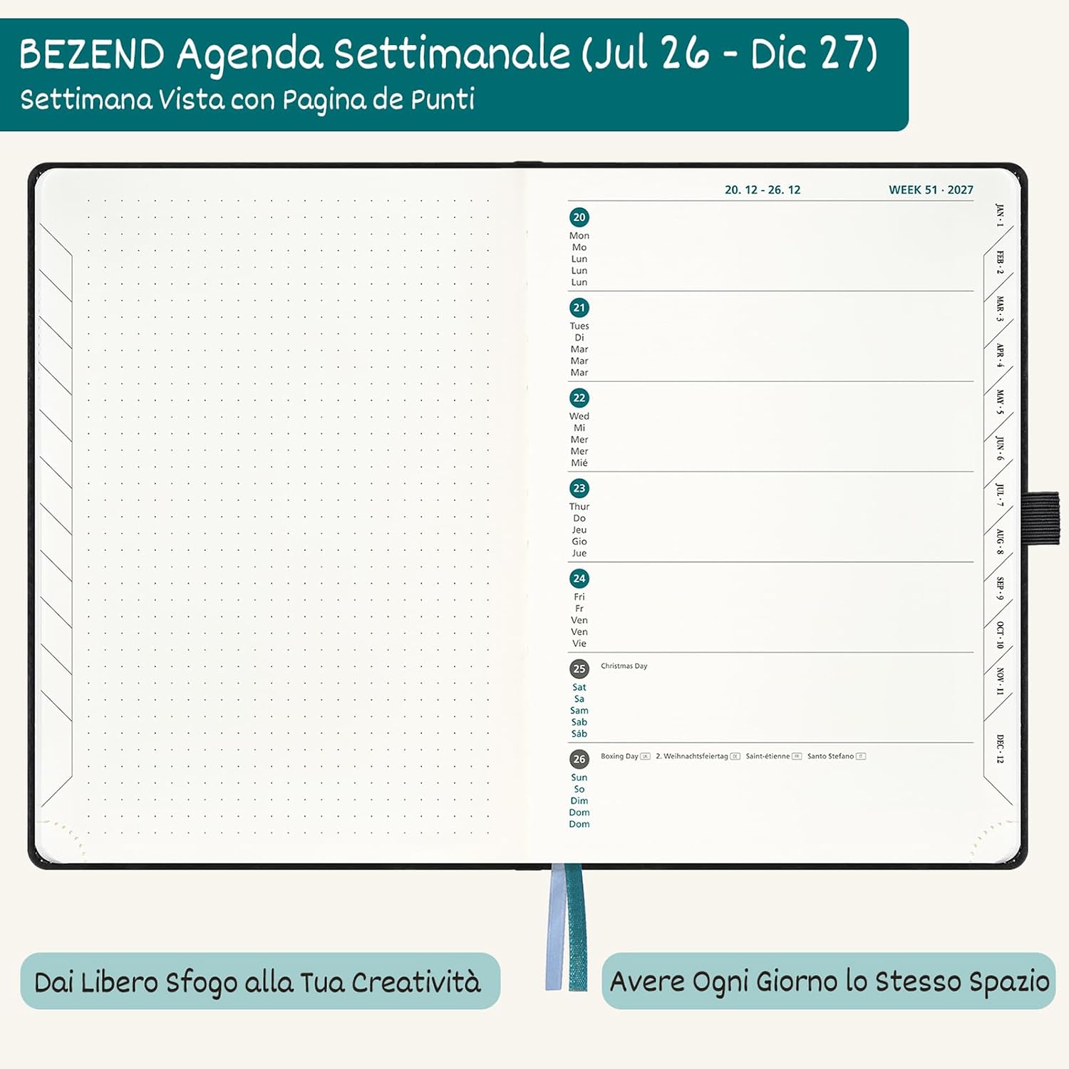 Thumbnail 2 de BEZEND Agenda 2026-2027 Settimanale A5: 18 mesi di organizzazione con copertina in pelle PU nera