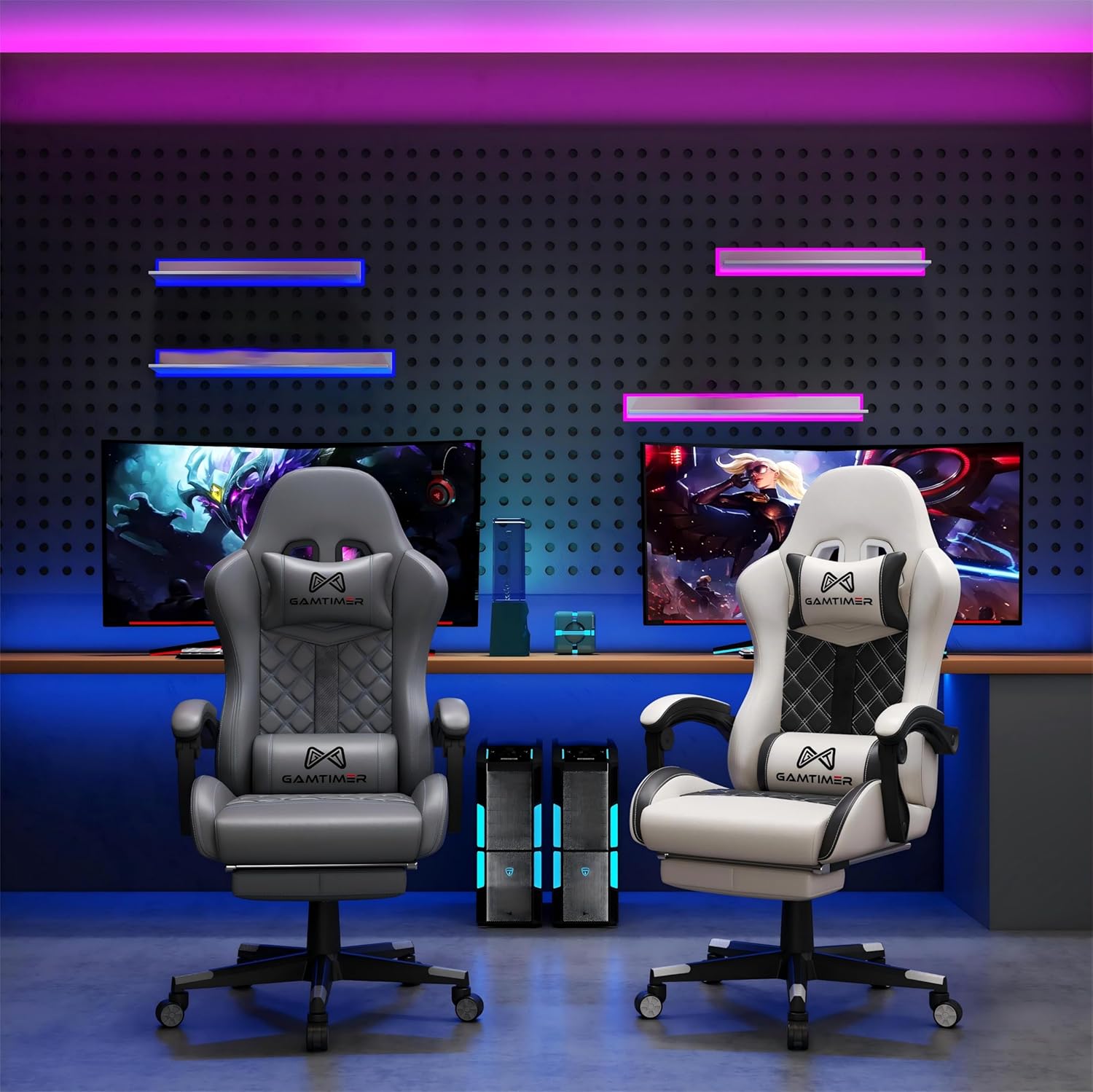 Detalle 2 de Gamtimer Gaming Chair (Grey) — High-Back Office Chair With Footrest, Lumbar Support & 400 lbs Weight Capacity