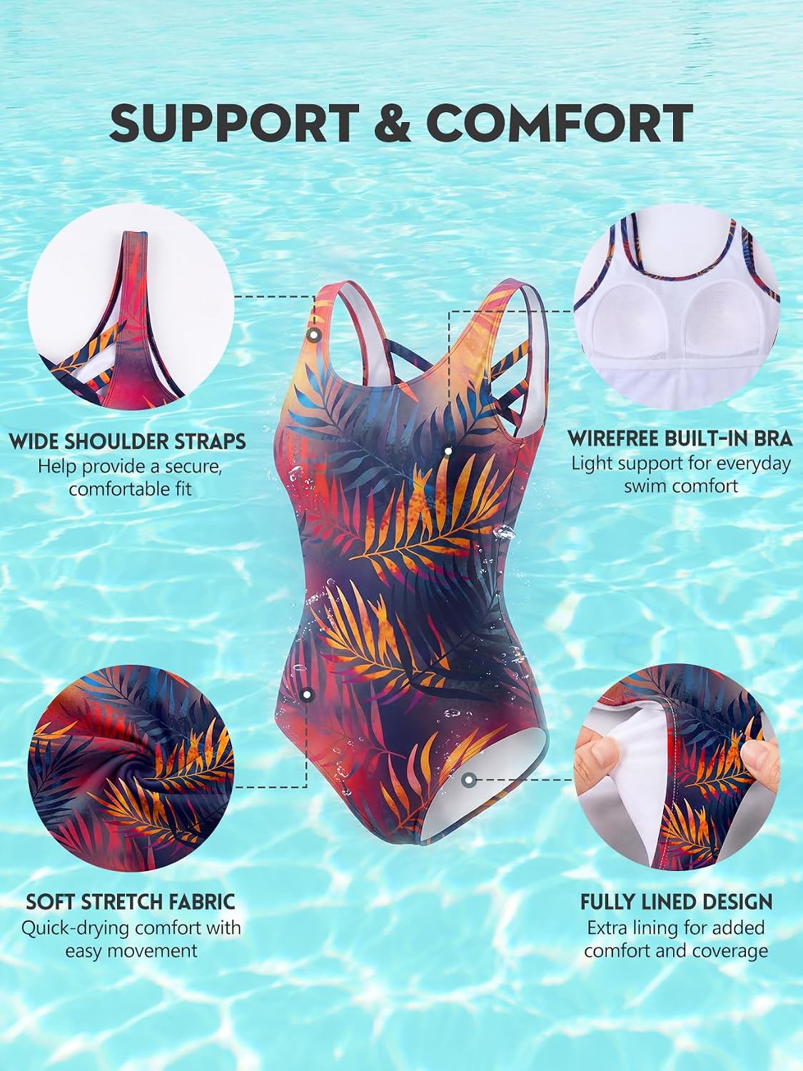 Detalle de American Trends Athletic One Piece Swimsuits for Women: Modest Criss Cross Back Bathing Suit for Water Aerobics