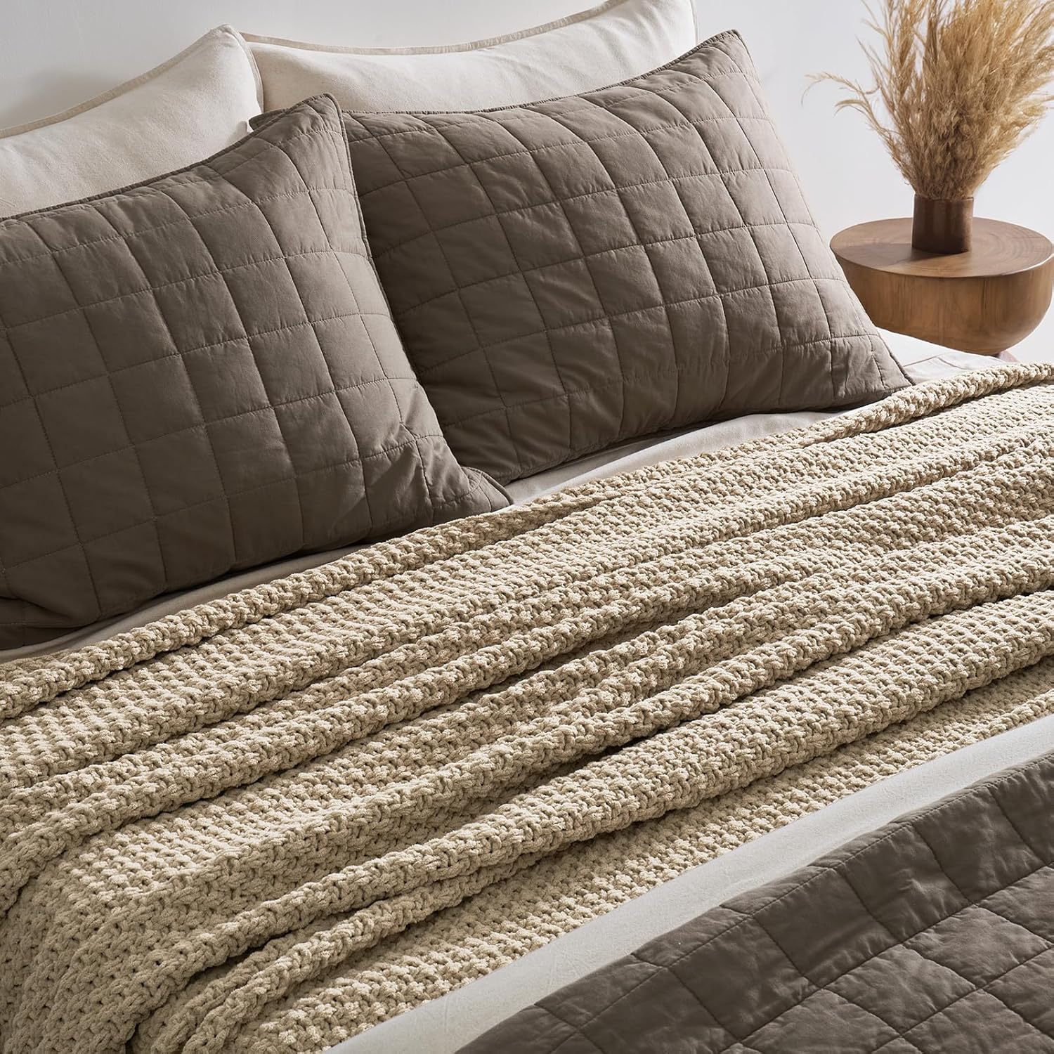 Thumbnail 2 de EVERGRACEHOME Chunky Chenille Knit Throw Blanket (90" x 90") – Sand Dune