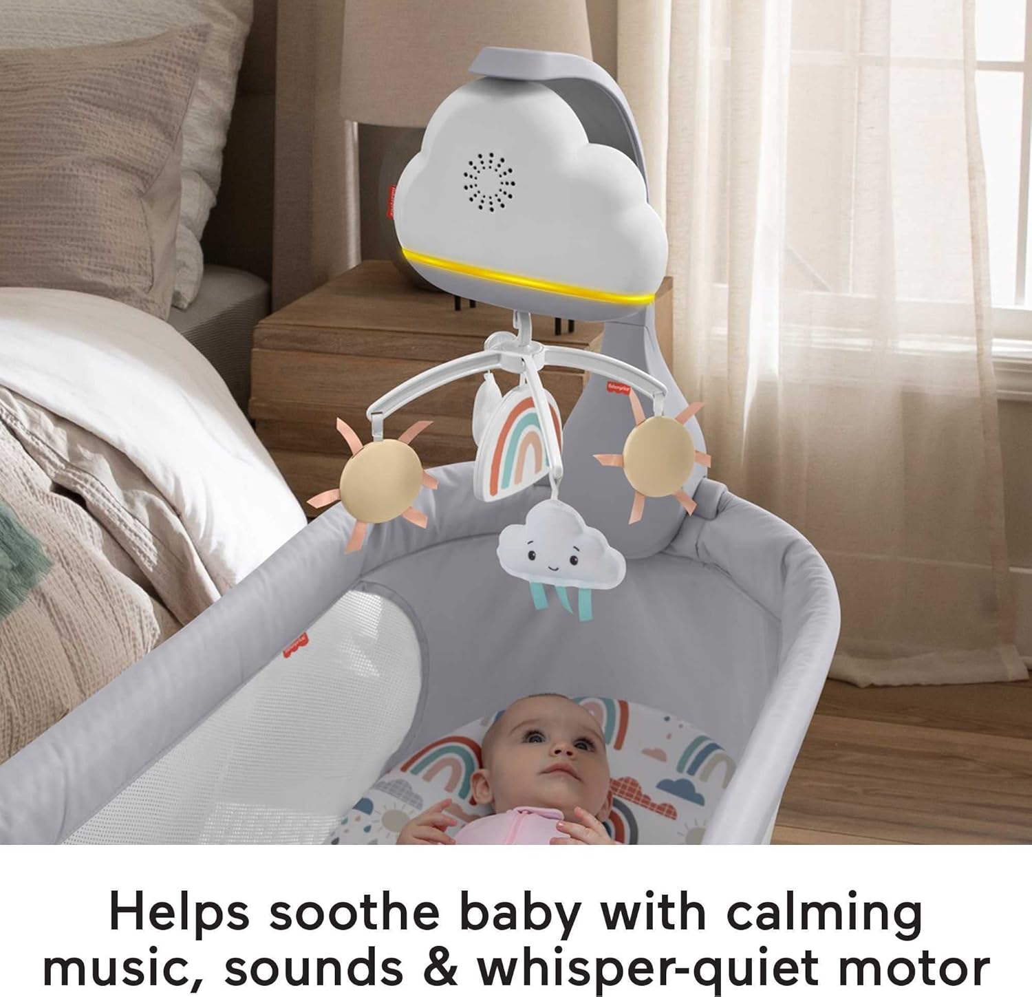 Detalle 2 de Fisher-Price Rainbow Showers mobile to bedside sound machine (HBP40) with music & night light