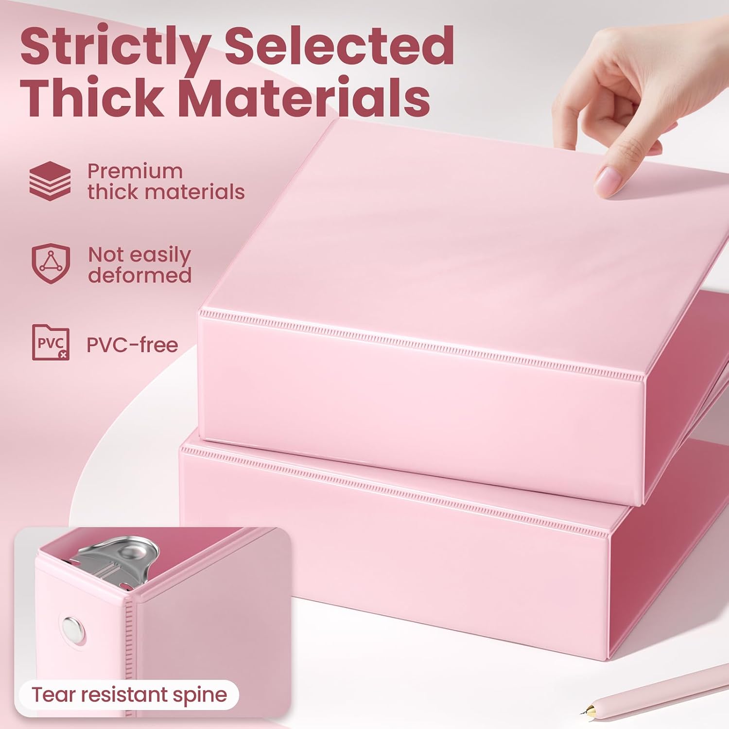 Detalle 2 de SUNEE 3-Inch 3-Ring Binder, Pink, PVC-Free, Letter Size, Clear-View Pockets