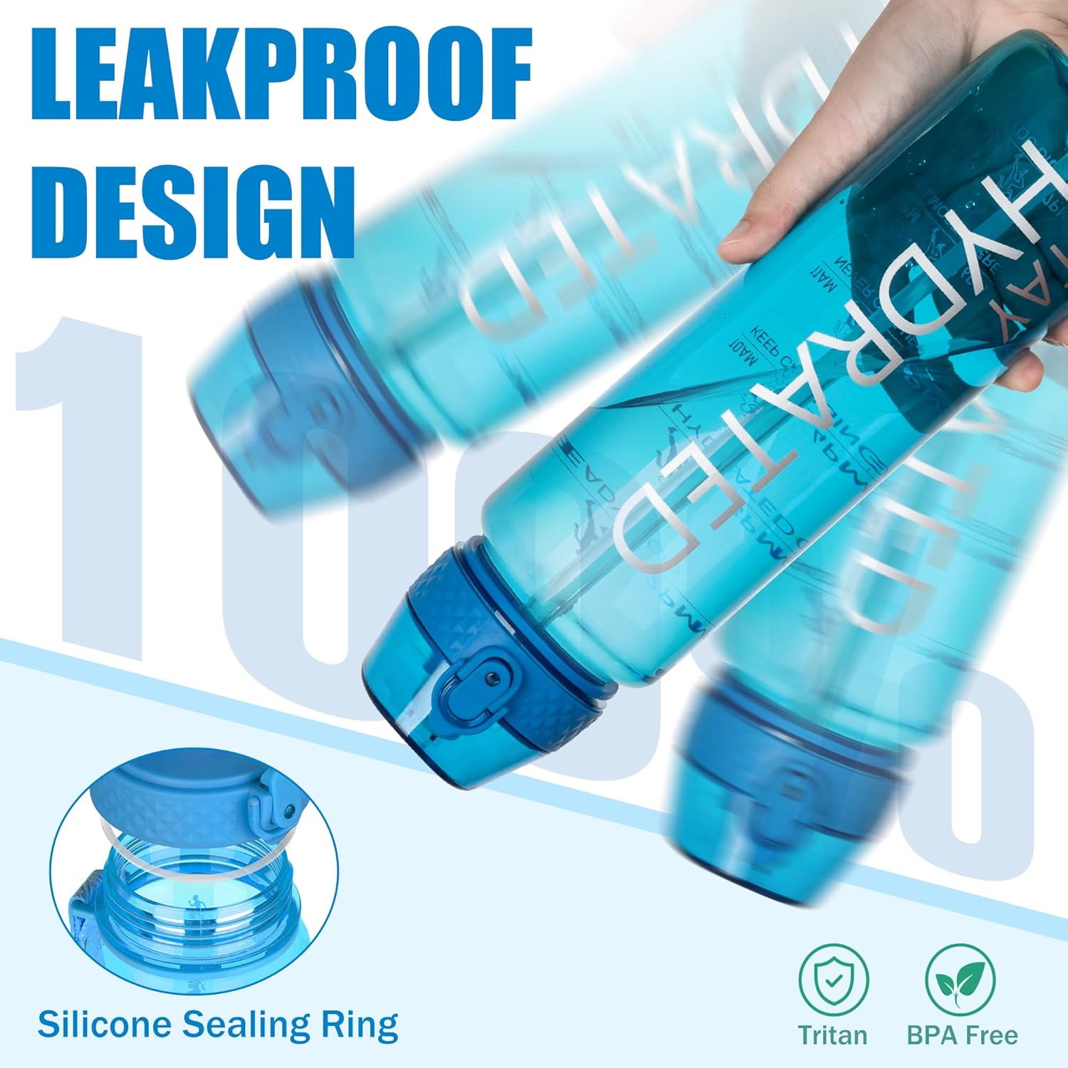 Thumbnail 2 de OLDLEY 1L Sports Water Bottle with Straw (Tritan, BPA-free, leakproof) – Blue