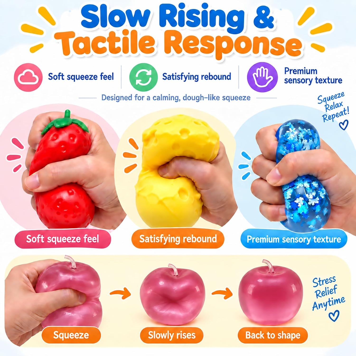 Detalle 2 de Tubasaya 5-Piece Sensory Fidget Squishy Set, Slow-Rising, Washable and Reusable