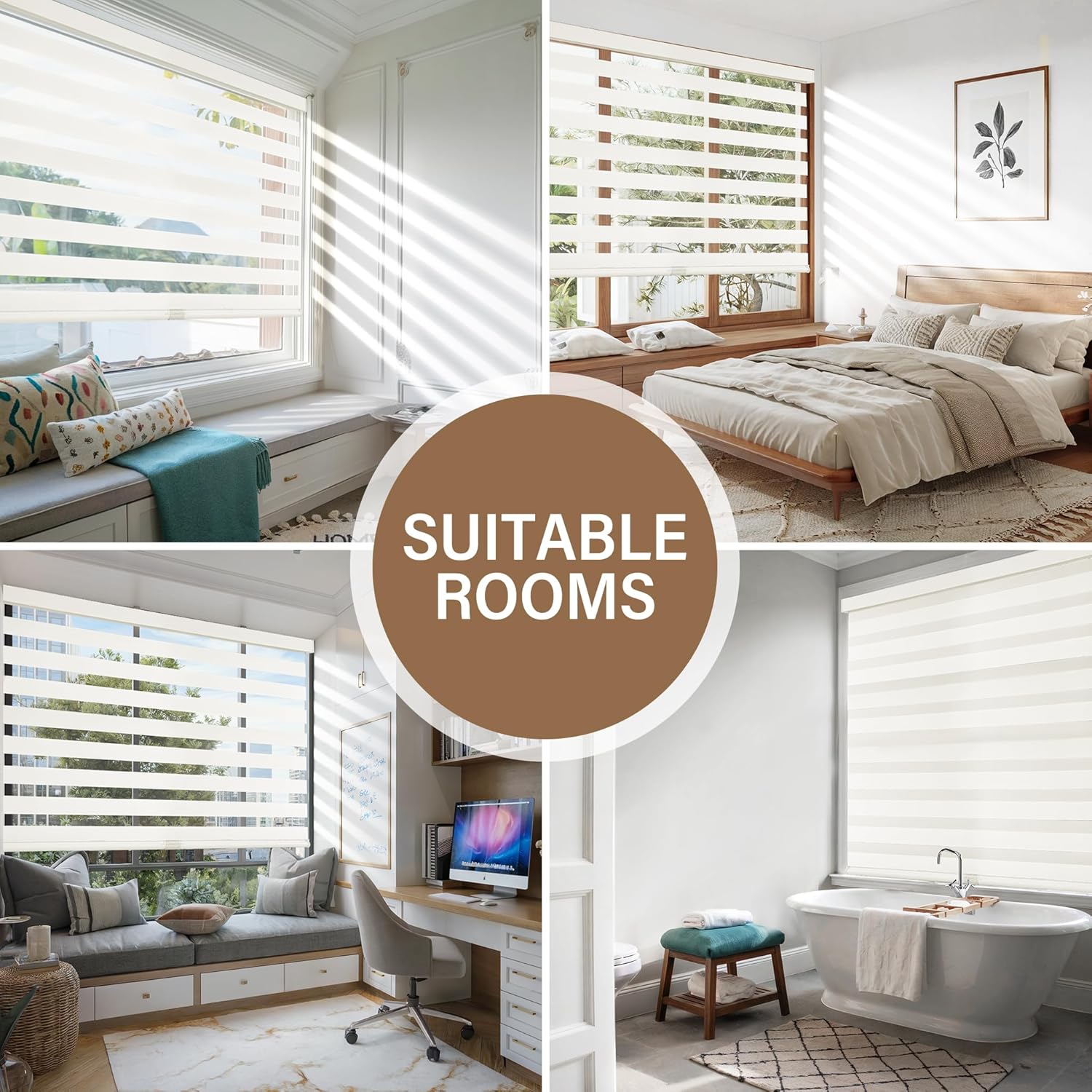 Detalle de AOSKY Cordless Zebra Blinds for Windows (30" W X 72" H) in Beige