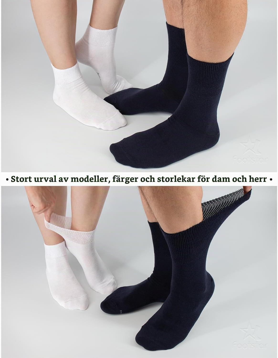 Detalle de Footstar diabetikerstrumpor, sömlösa och utan resårkant, 6 par