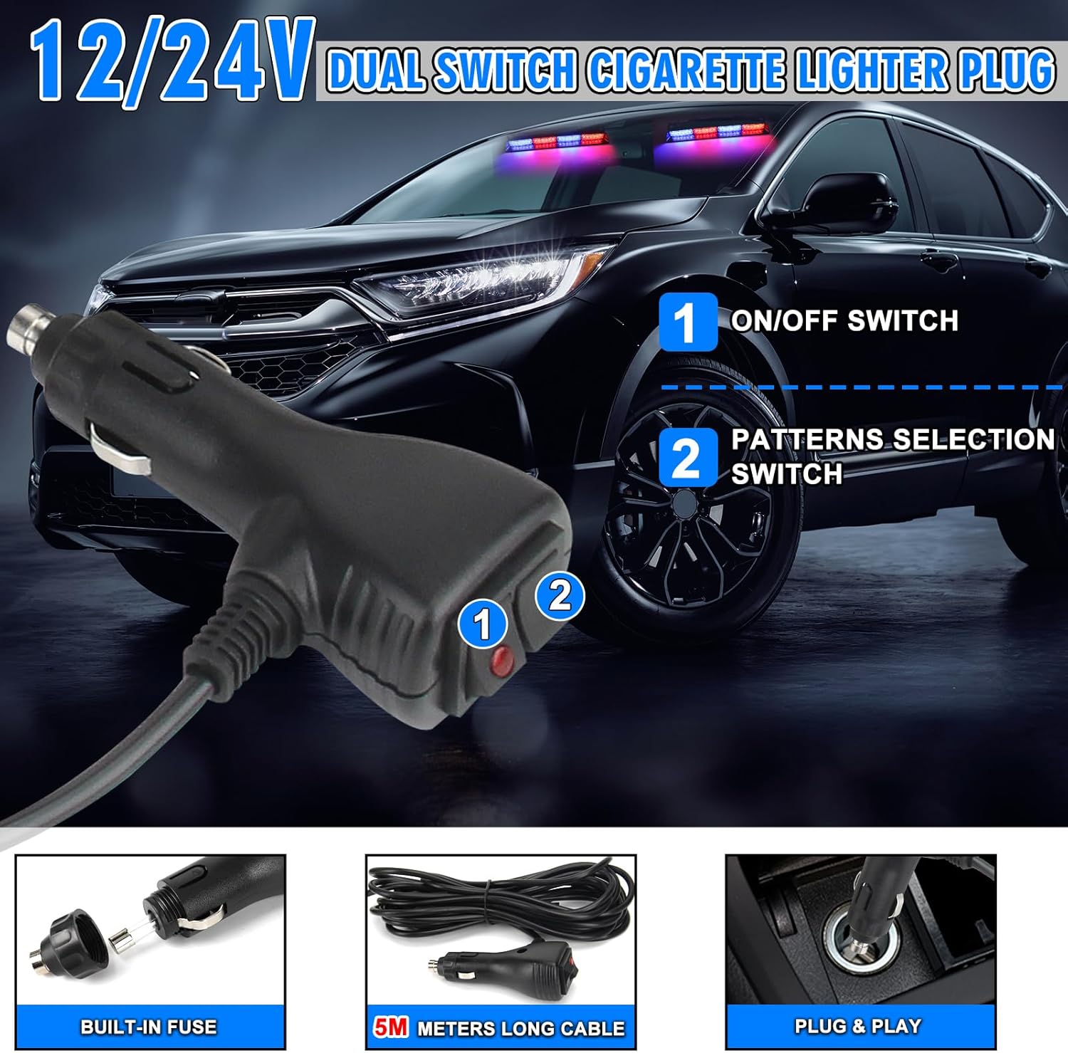 Thumbnail 4 de I LITTON 2-In-1 Red & Blue LED Windshield Dash Strobe Lights with Suction Cups