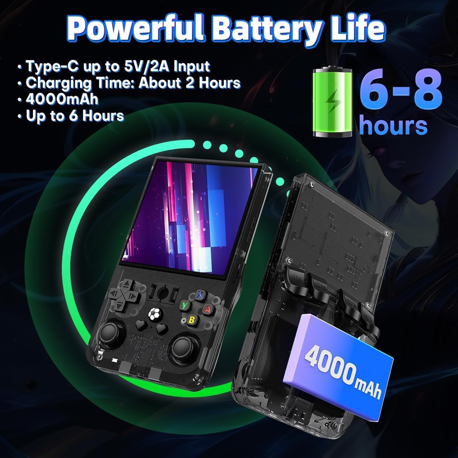 Thumbnail 2 de R36MAX Retro Handheld Game Console (R36 Max) with 4.0-Inch IPS Screen, 64GB Storage, 4000mAh Battery, Ink Black