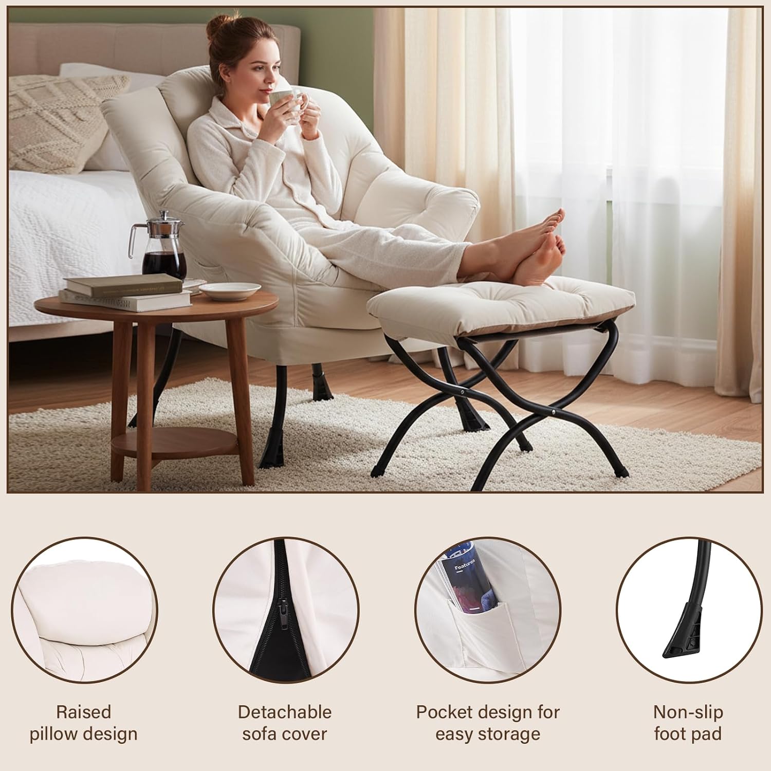 Detalle 2 de Welnow Lazy Chair with Ottoman 400 lb capacity