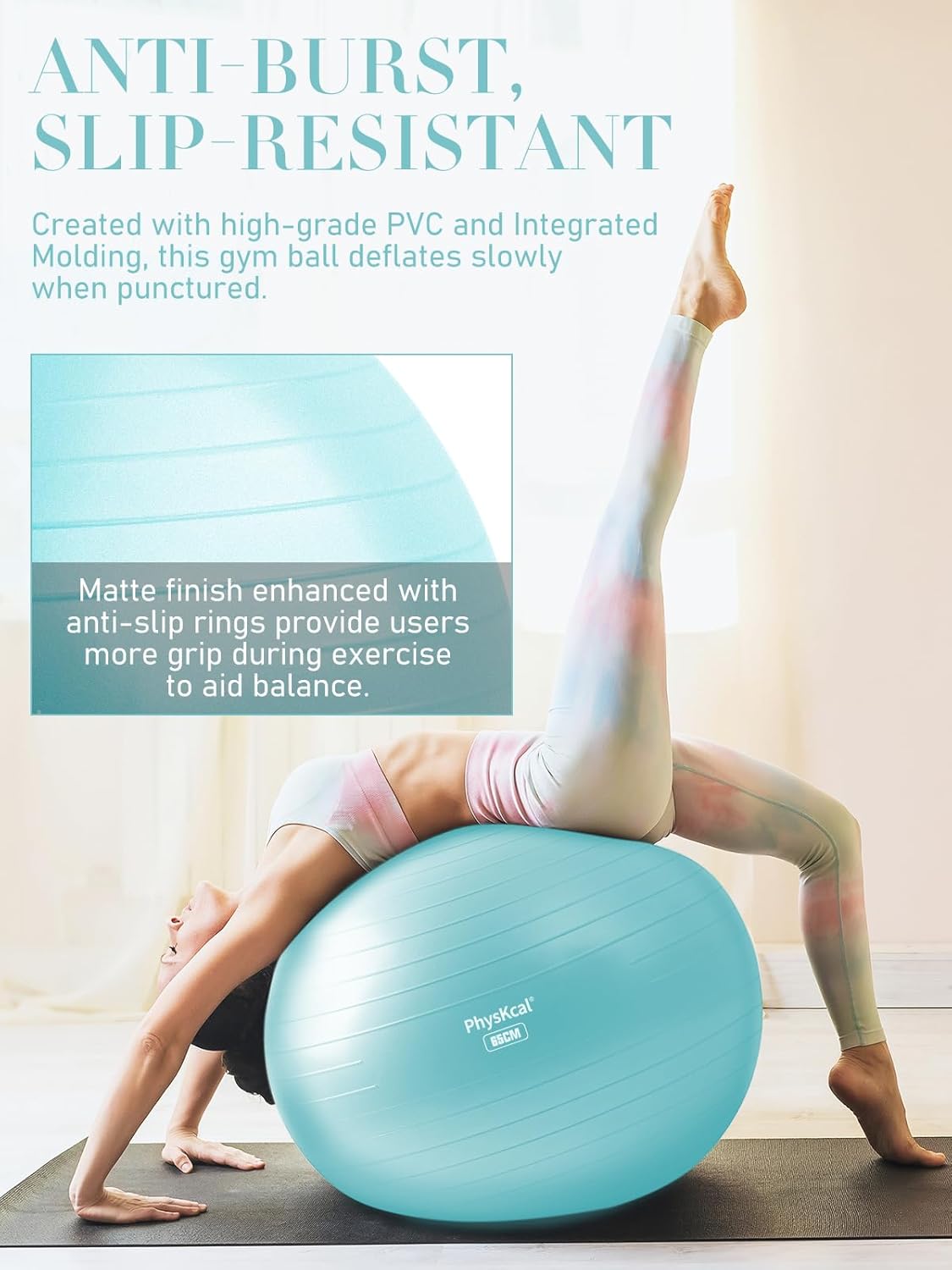 Thumbnail 3 de PhysKcal Gym Ball 55-85cm: Anti-Burst Swiss Ball for Fitness, Yoga, Pregnancy & Balance