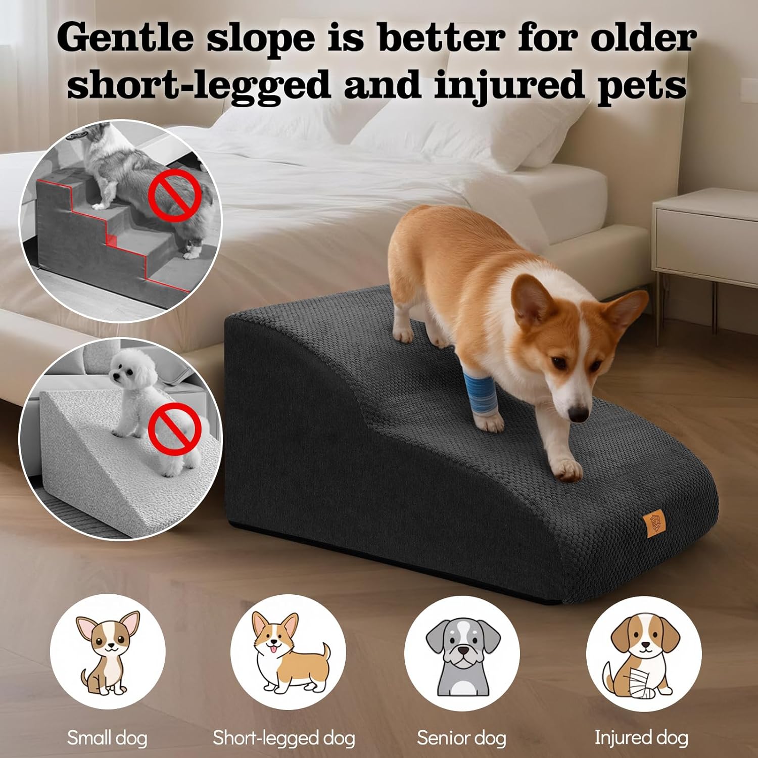 Detalle de Pawchop Dog Ramp for Sofa: 2-Step Waterproof Dog Steps (55 x 40 x 30 cm)