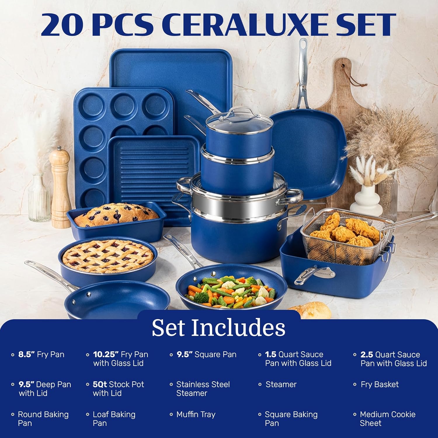 Thumbnail 1 de Granitestone Ceraluxe 20-Piece Ceramic Cookware Set: Complete Nonstick Kitchen in a Box