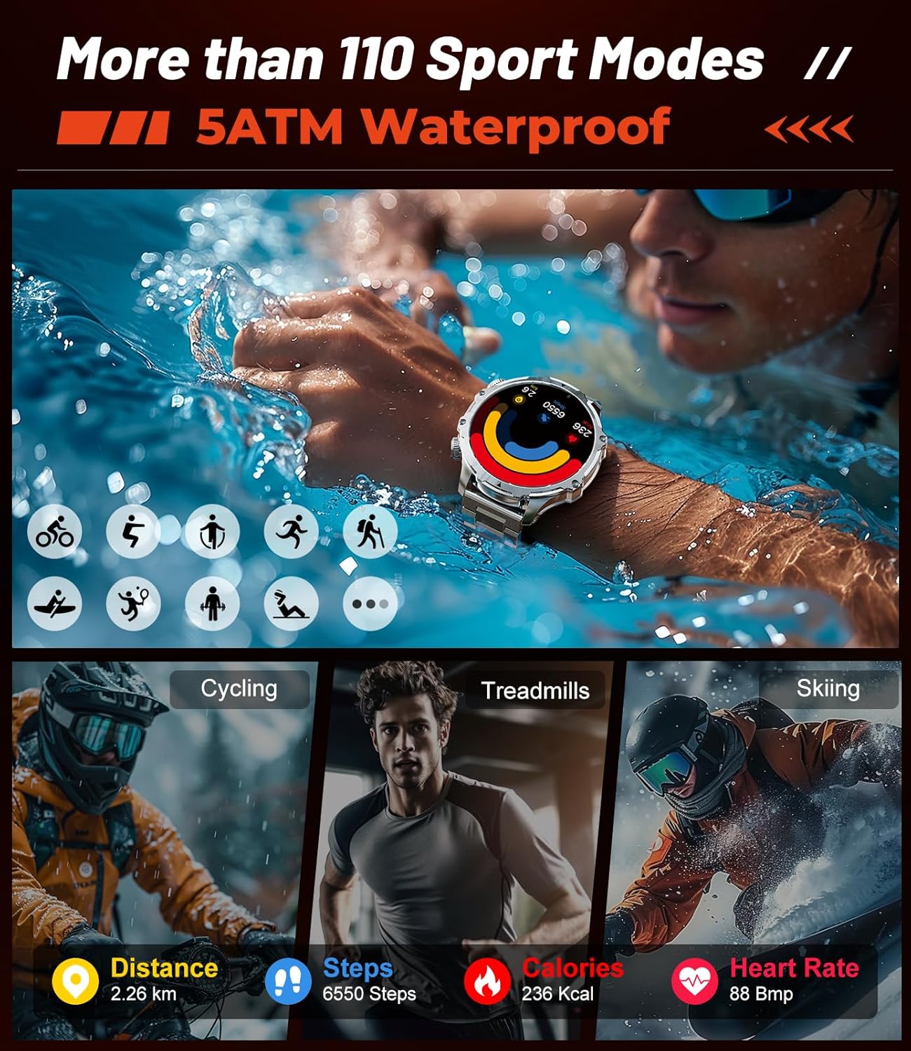 Thumbnail 5 de LIGE Smart Watch for Men with 1.85-Inch Display, 800 mAh Battery and LED Flashlight