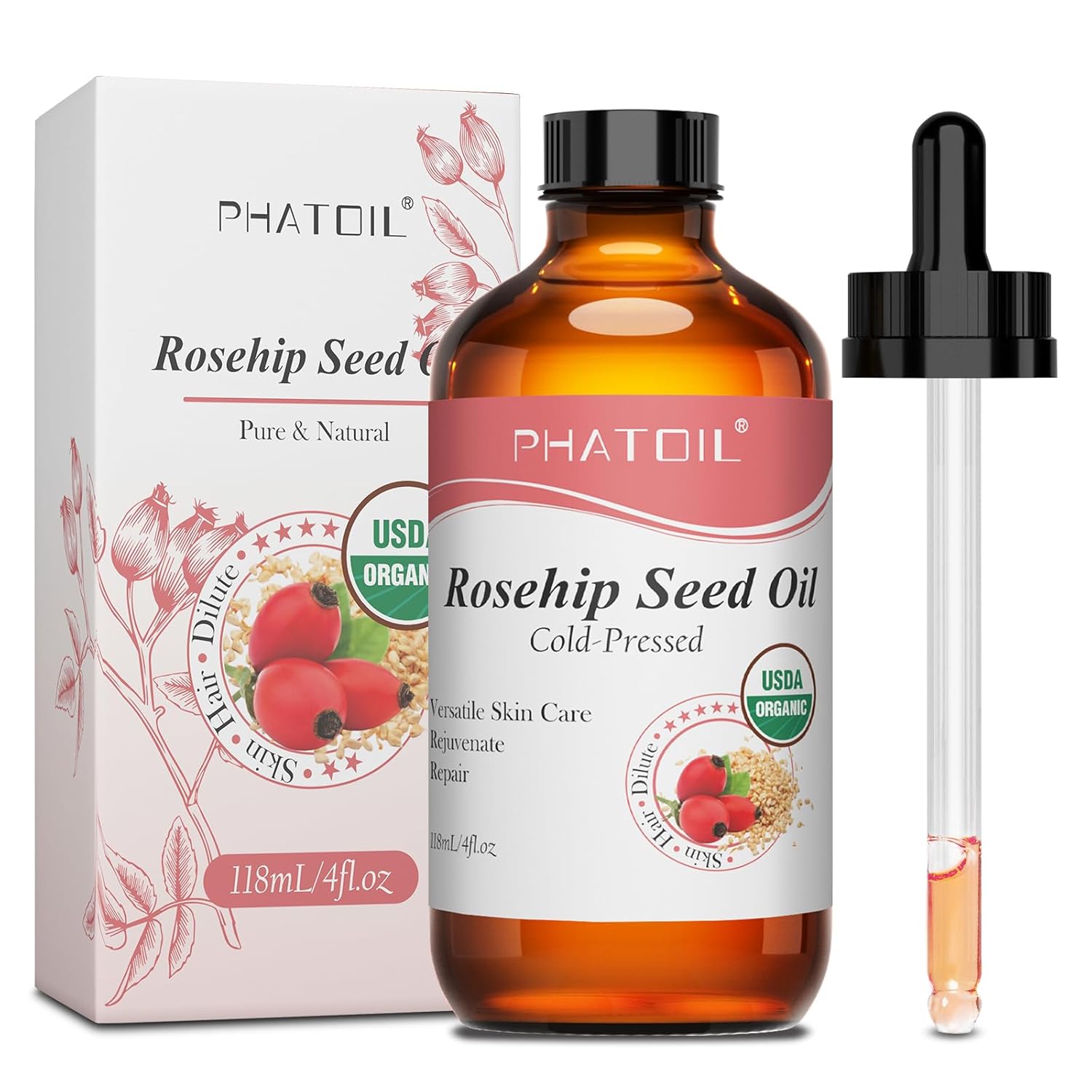 PHATOIL Hagebuttenöl Bio Kaltgepresst 118 ml Feuchtigkeitspflege