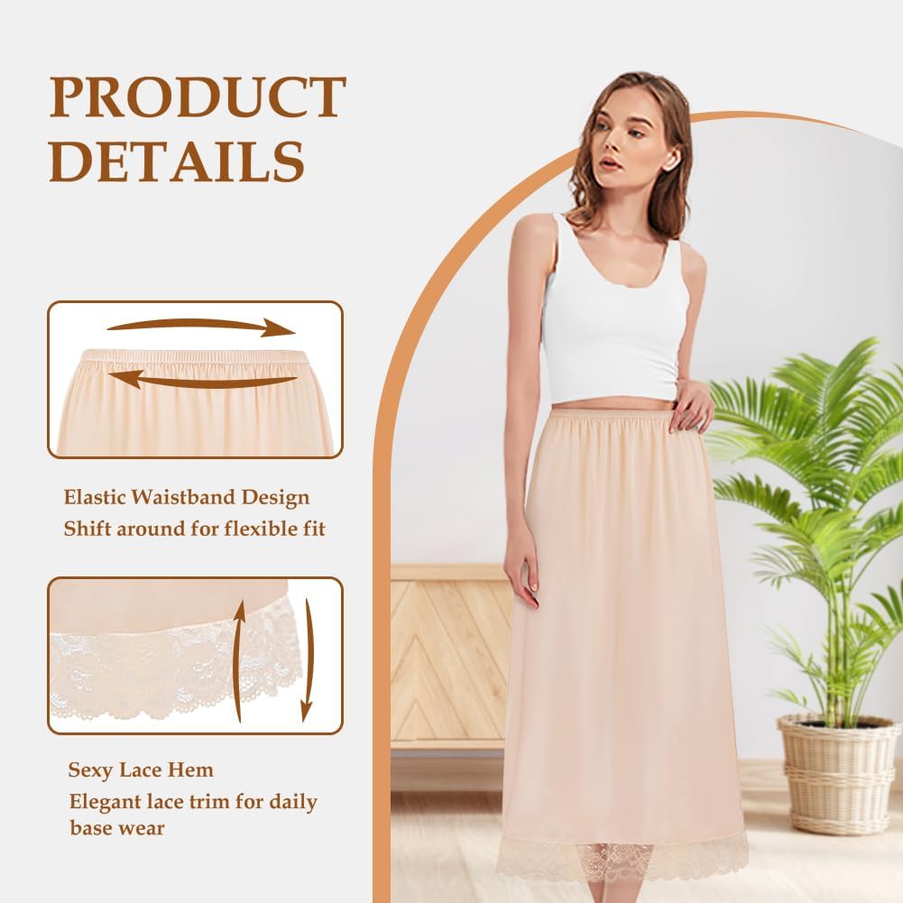 Detalle de ACWOO U5-85BENCQ240621-FBA onderrok, beige, 80 cm met kanten zoom