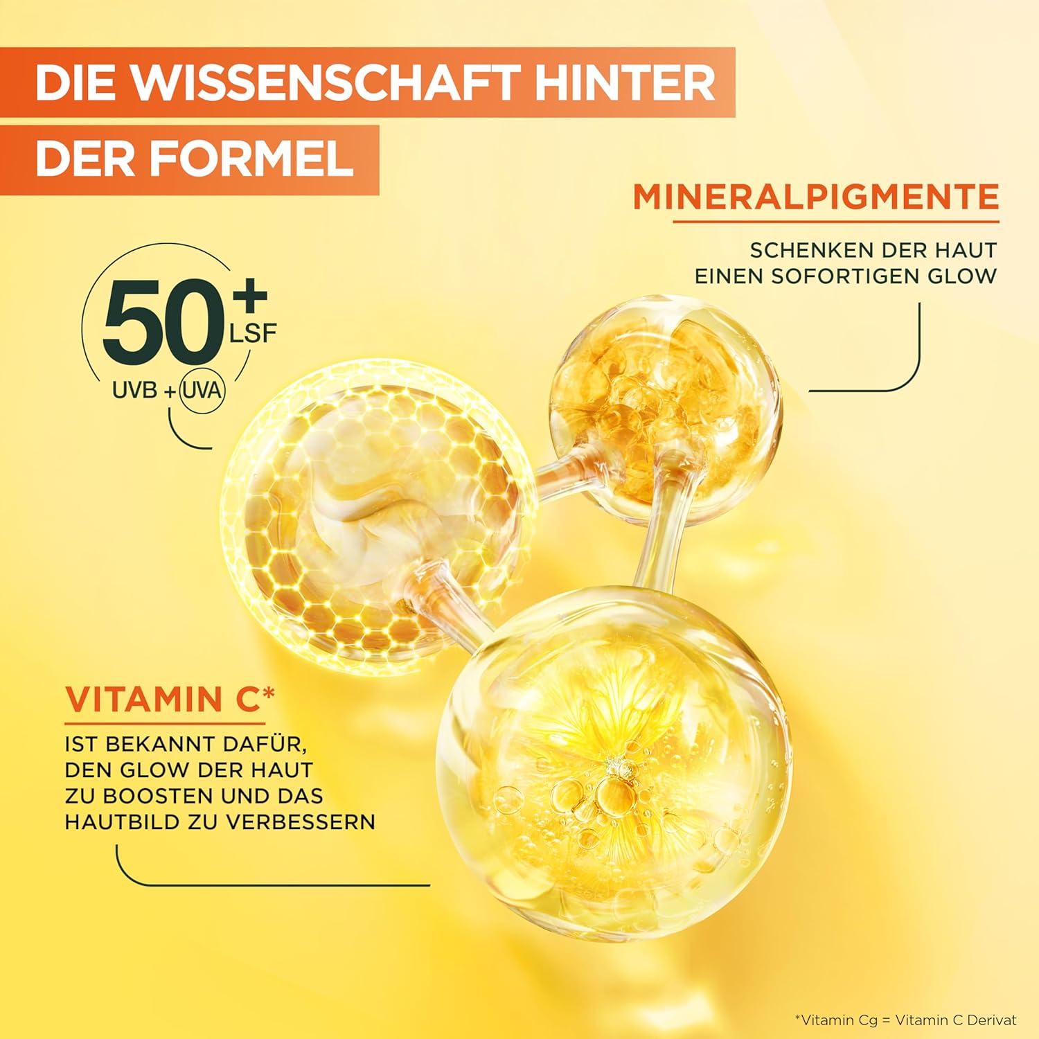 Detalle de Garnier Vitamin C Tägliches Sonnenfluid SPF 50+ – getöntes UV-Schutzfluid mit Glow, 40 ml