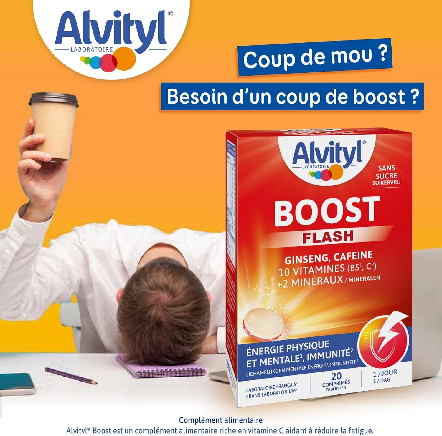 Detalle 2 de Alvityl Boost comprimés effervescents ginseng et caféine, 20 comprimés dès 15 ans