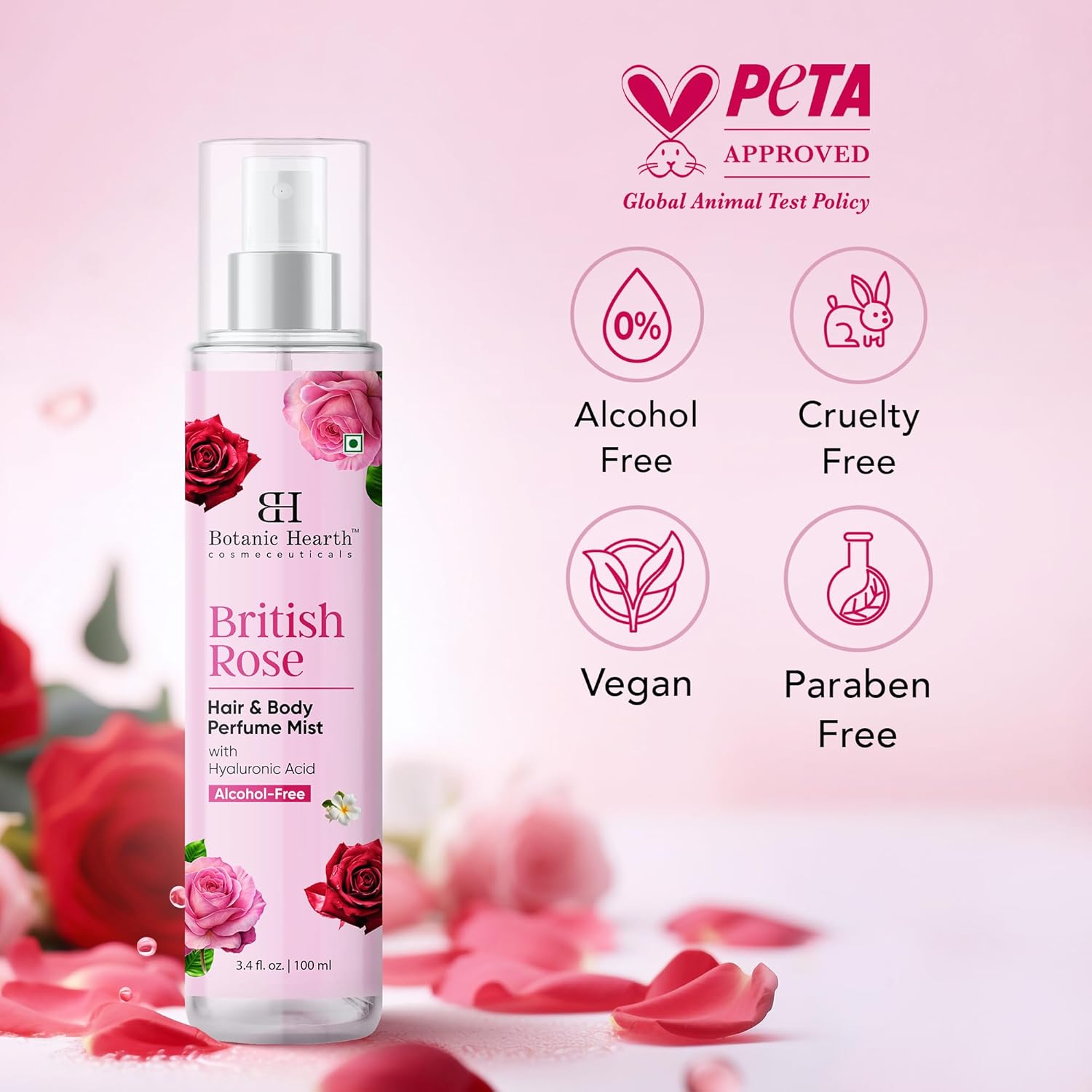 Detalle 2 de Botanic Hearth British Rose Hair Perfume & Body Mist (Alcohol-Free) — long-lasting rose scent for hair and skin, 3.4 fl oz