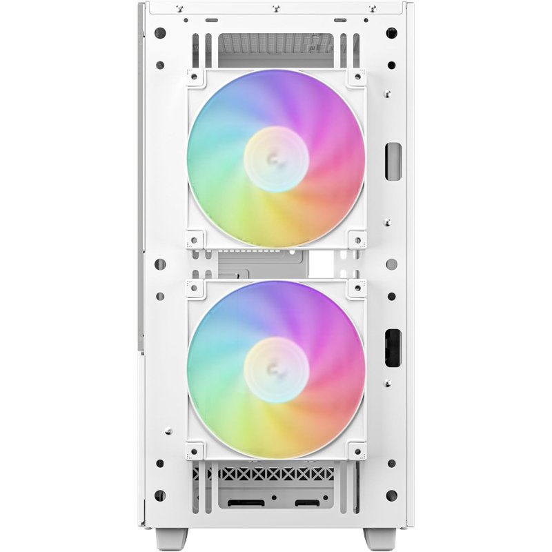 Detalle de DeepCool CH360 ARGB DIGITAL: carcasa mATX con flujo de aire frontales y panel híbrido de vidrio