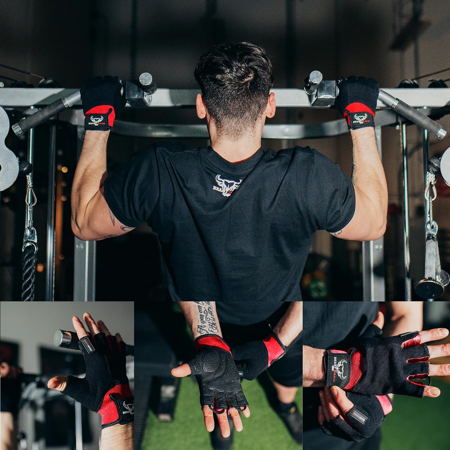 Detalle 2 de BEAST RAGE Gym Gloves, Half-Finger with Padded Grip and Breathable Stretch