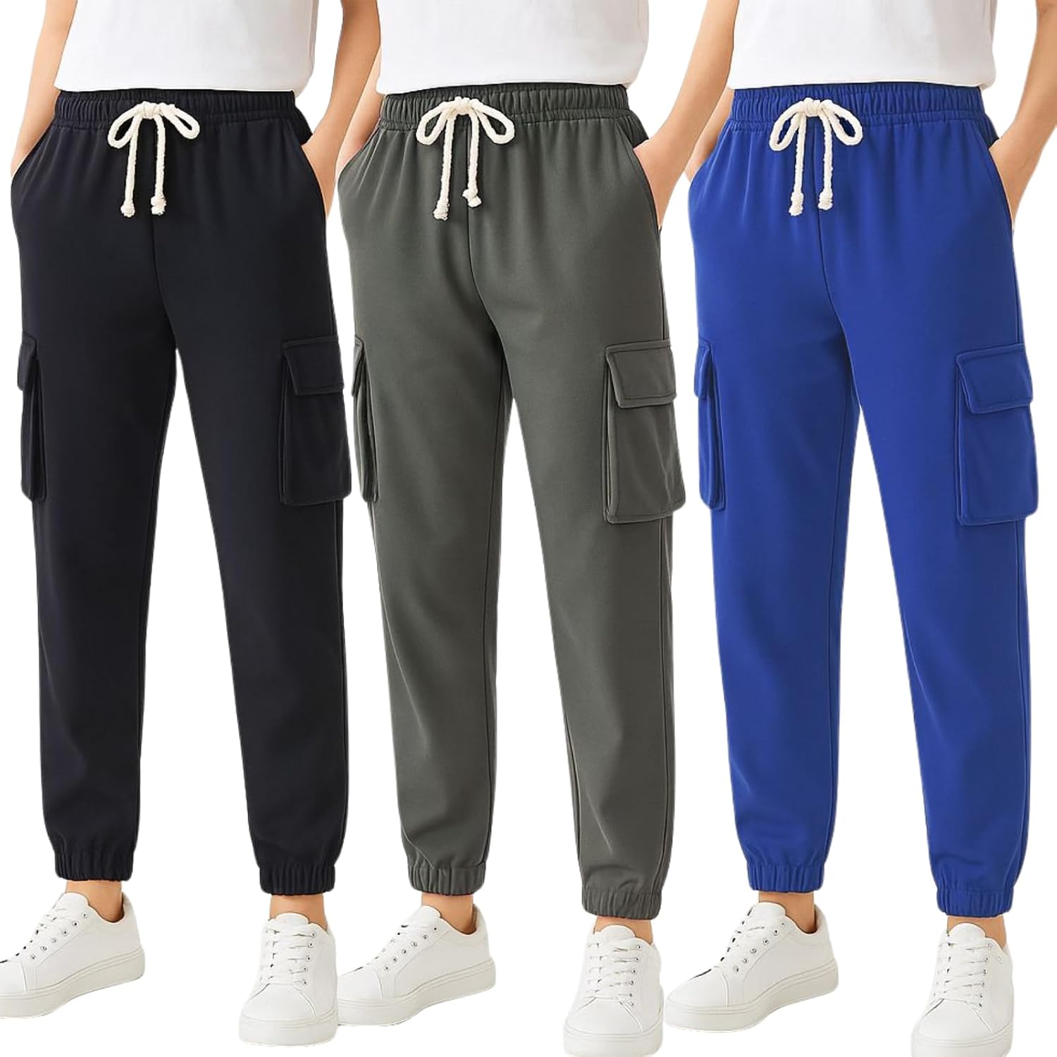 Detalle de HILEELANG Boy Cargo Sweatpants 3 Pack