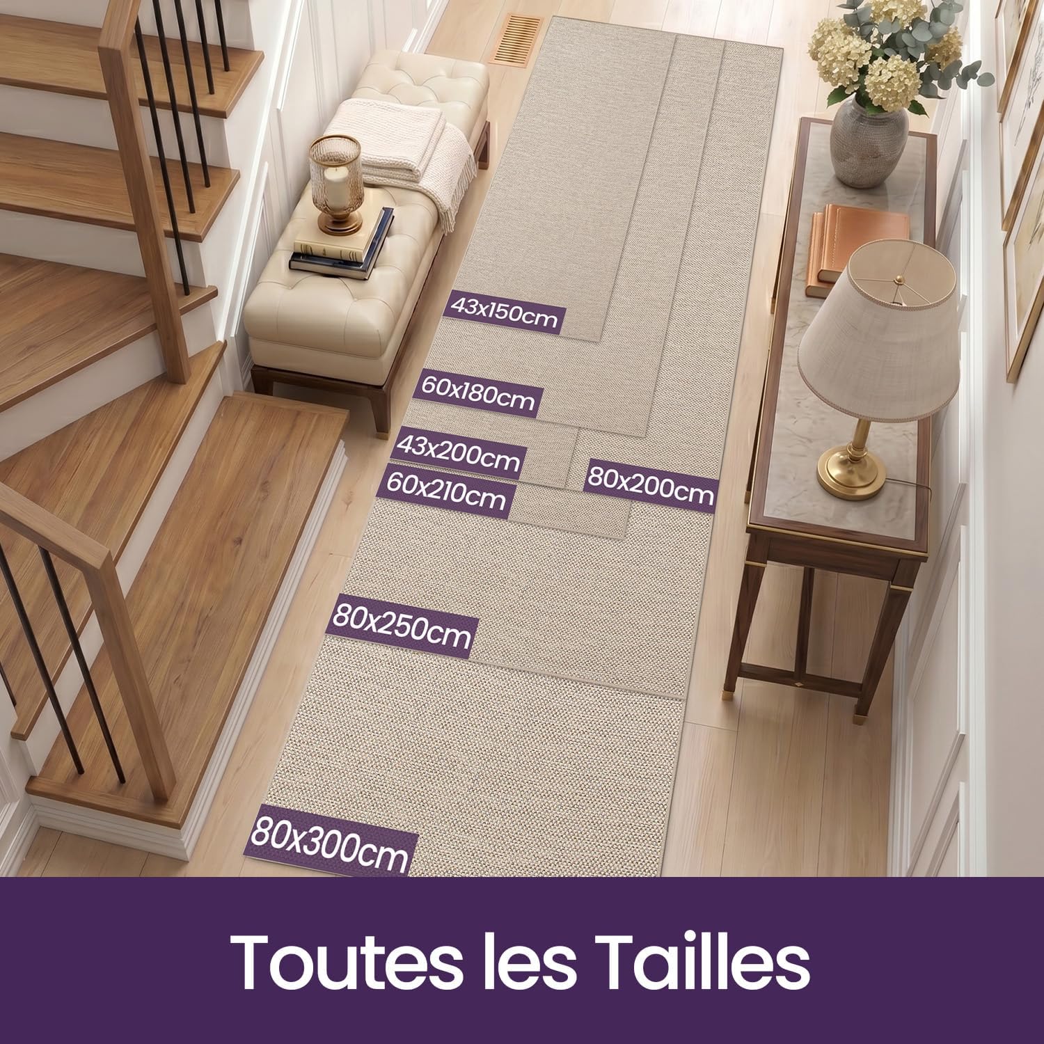 Detalle de DEXI Tapis Couloir 80 x 250 cm – Dessous en caoutchouc antidérapant, absorbant l'humidité, beige