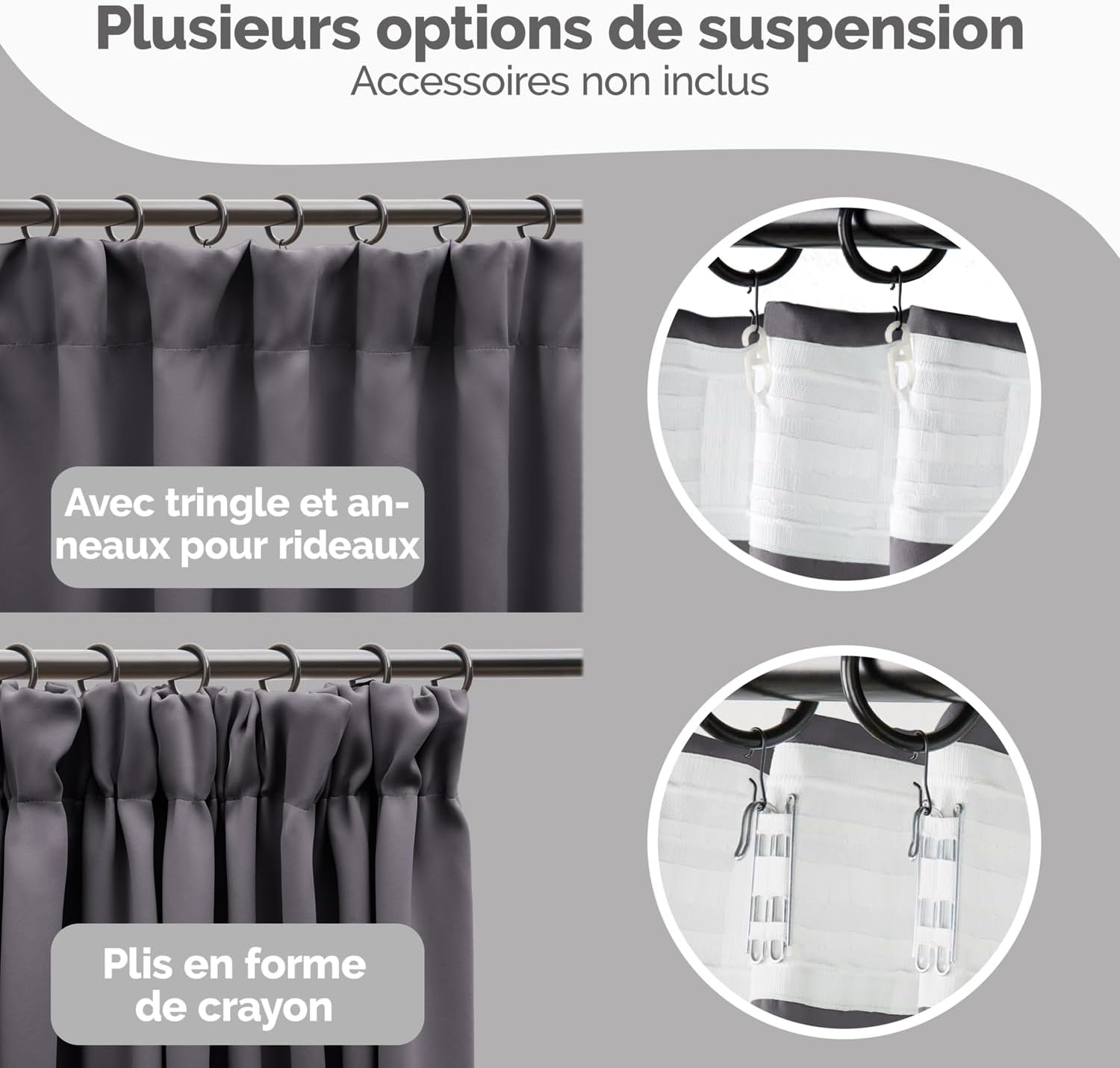 Thumbnail 1 de Lot de 2 rideaux occultants Blumtal à galon fronceur Oeko-TEX anthracite 245 x 140 cm