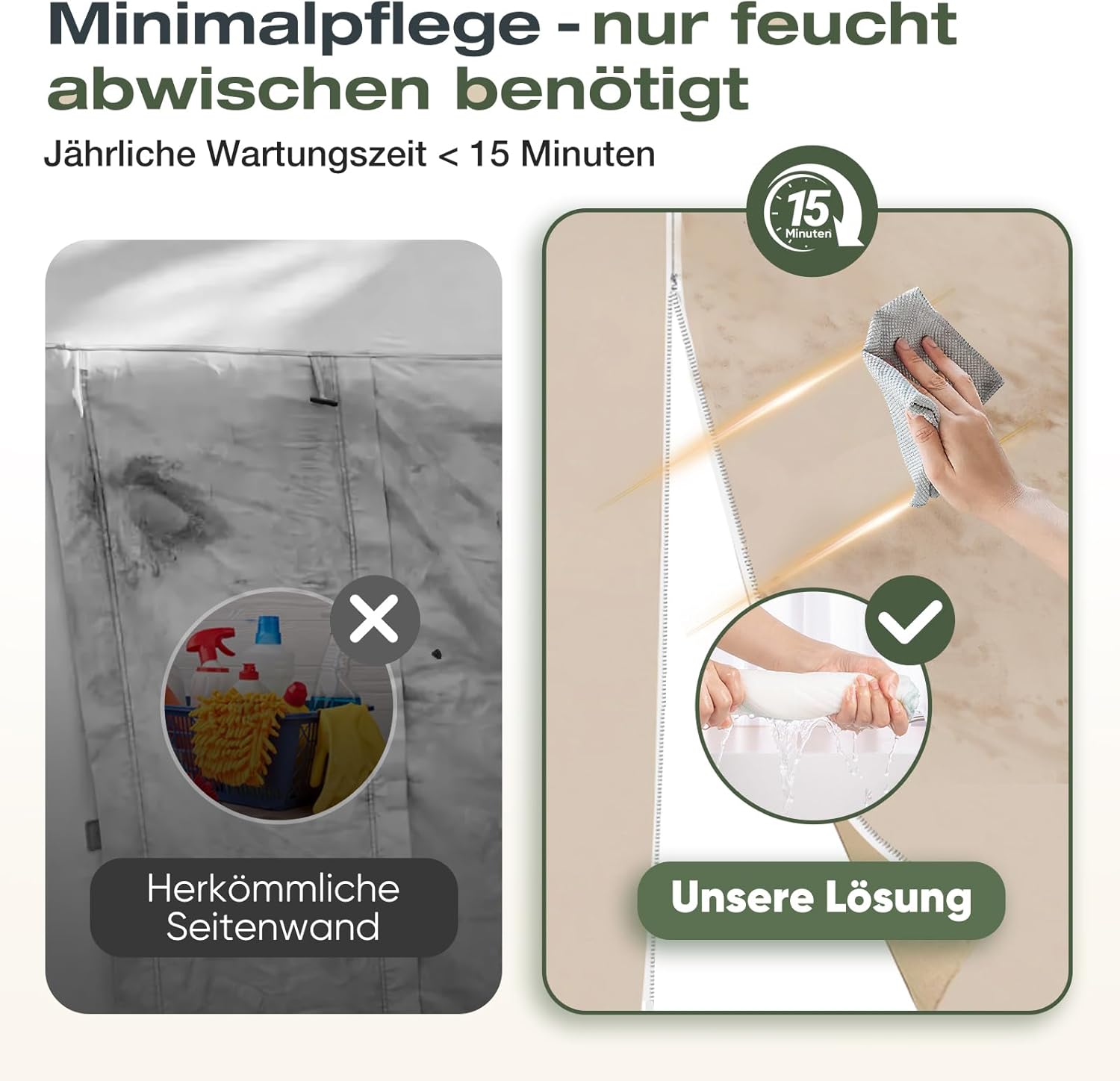 Thumbnail 4 de Sekey 2x Seitenwände für Pavillon 3x3 m – wasserdicht, winterfest, mit Fenster und Tür (Khaki)