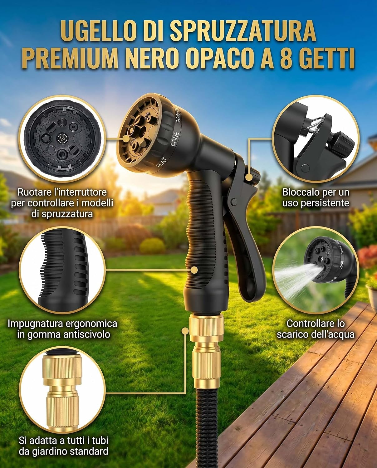 Thumbnail 3 de XIBALOM Tubo da Giardino Estensibile 15 m con 8 Funzioni e Pistola Acqua – Adattatore Universale