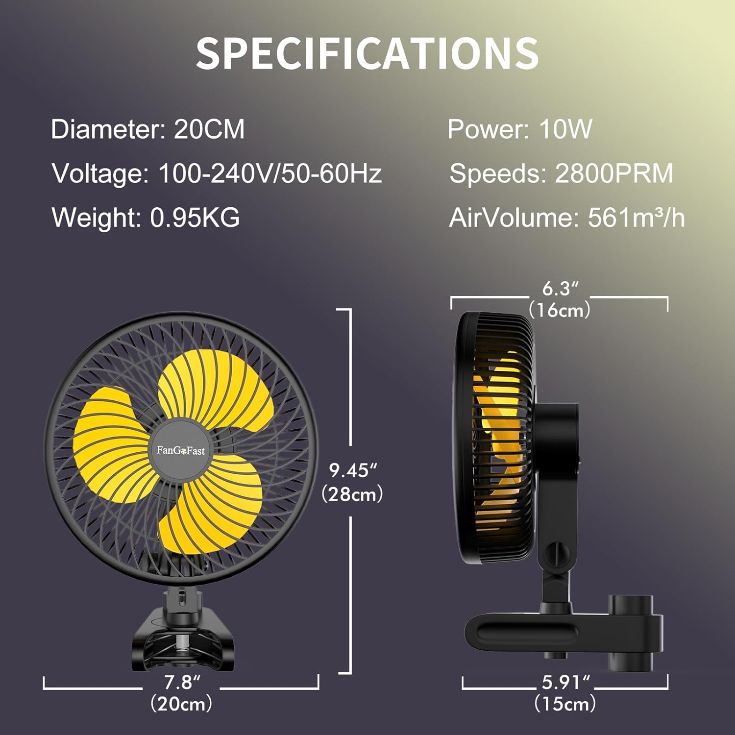 Thumbnail 6 de FanGoFast Grow-Ventilator mit Clip & EC-Motor – 10 Geschwindigkeitsstufen, 20 cm, 561 m³/h, 10 W