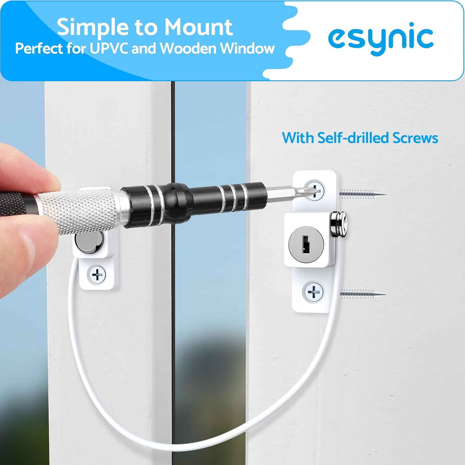 Thumbnail 6 de eSynic 12Pack Window Locks Child Safety Restrictor for UPVC (185mm) with Key & Lockable Cable