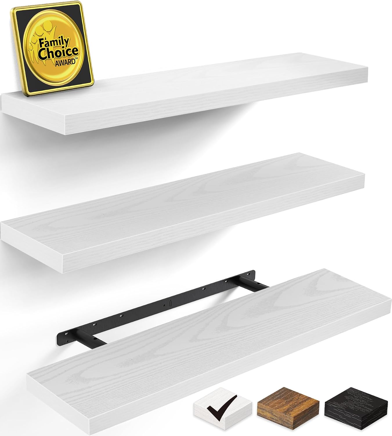 Detalle de BAYKA FSD3V147 White Floating Shelves, Set of 3, 35.4-Inch