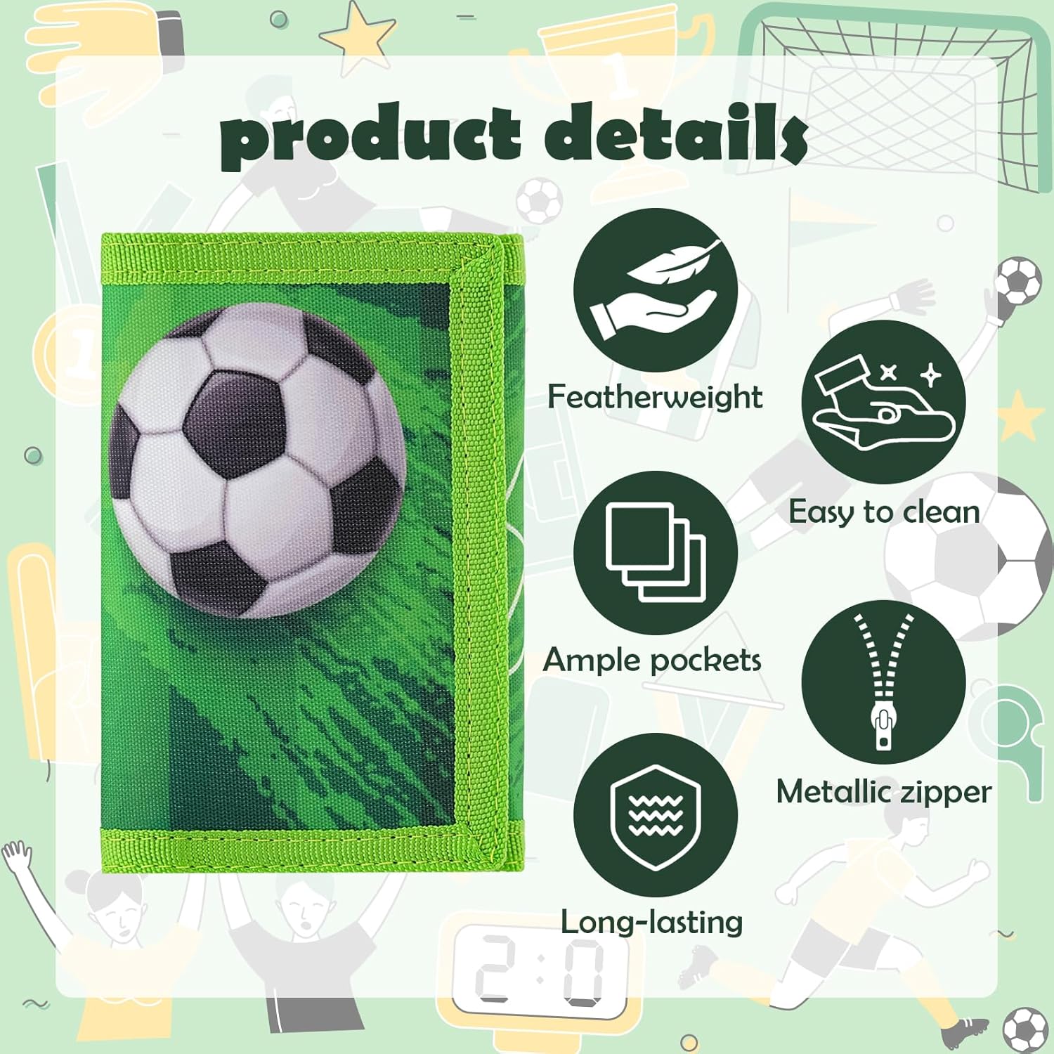 Detalle de Sundee Trifold Football Wallet for Kids – Canvas Soccer Wallet with ID Window, Card Slots and Coin Pocket