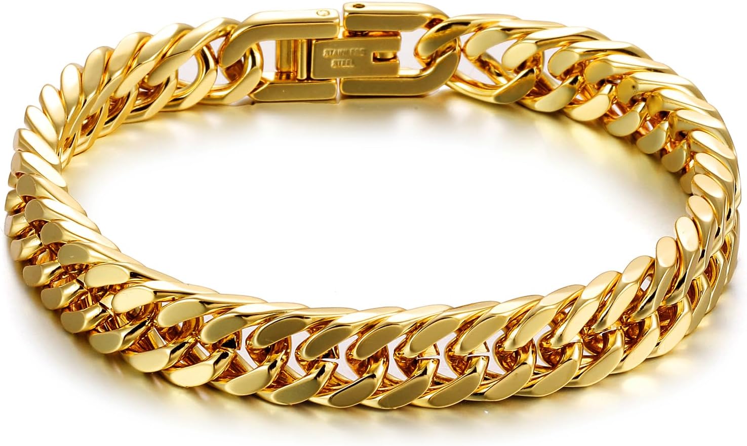 Detalle de RWQIAN Herrenarmband Silber/Gold/Schwarz – Panzerkette aus Edelstahl, 8/12/17 mm Breite, 18/20/22 cm Länge