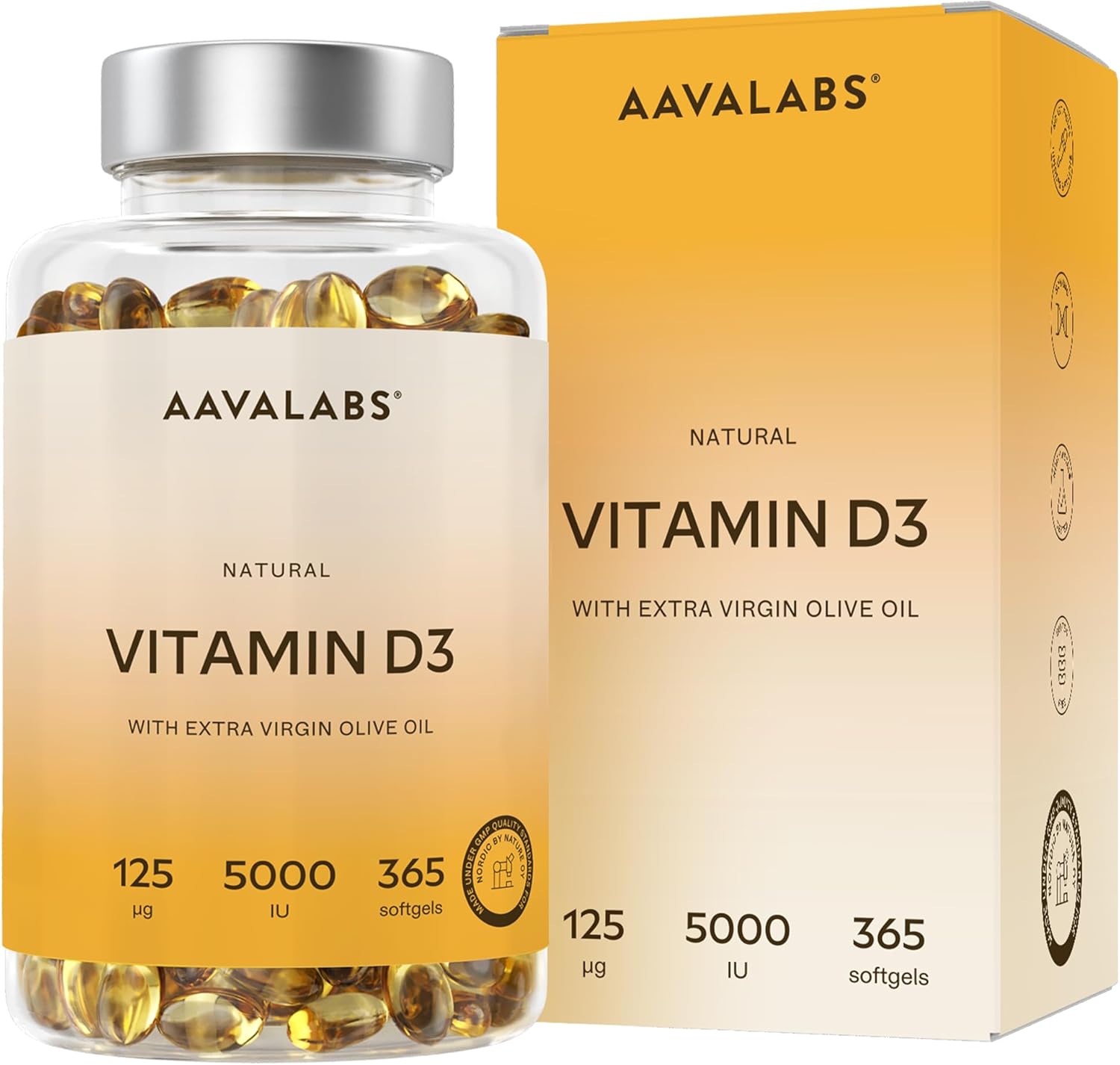 Detalle de Vitamin D3 Hochdosiert Depot 5.000 IU (365 Kapseln) – D3 mit nativem Olivenöl extra und kaltgepresstem Extra-Virgin