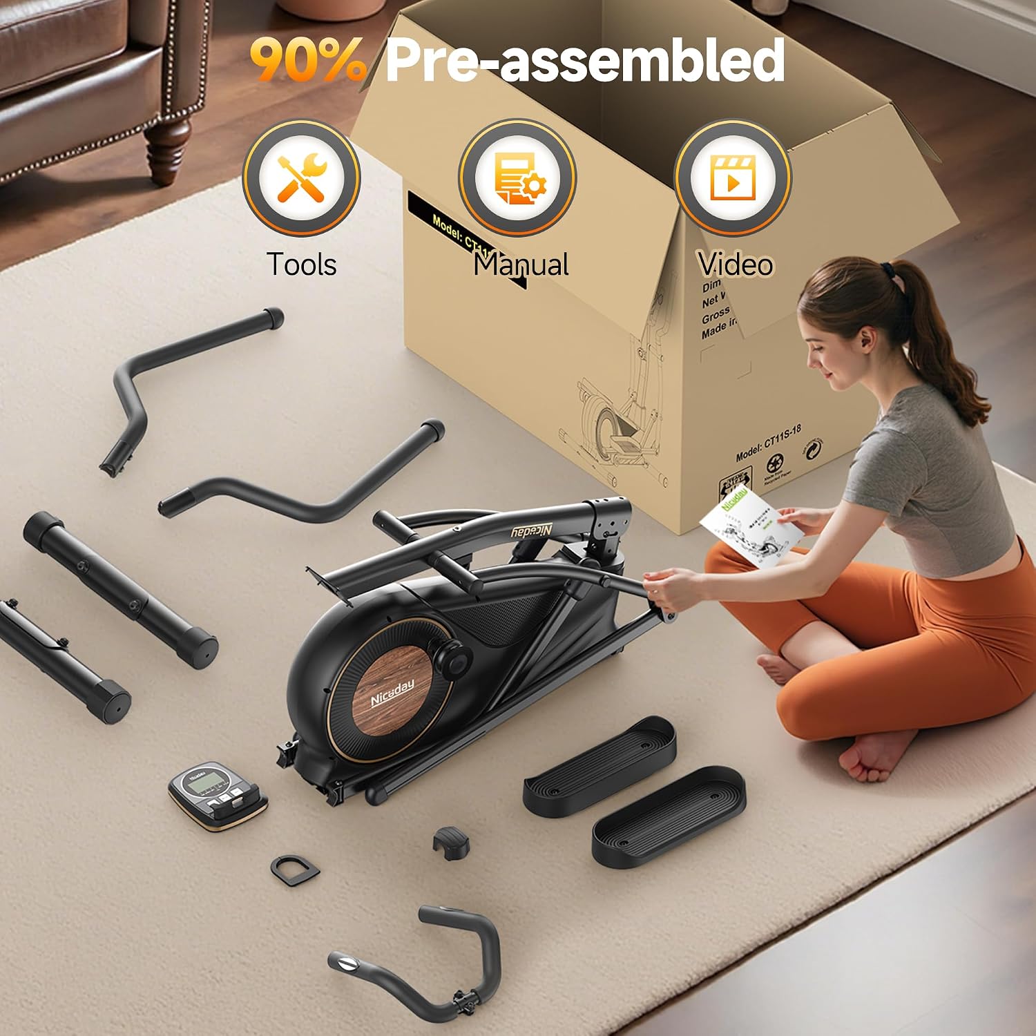 Thumbnail 6 de Niceday CT11S-18-Black Elliptical Machine, 18-Inch Stride, 16 Resistance Levels