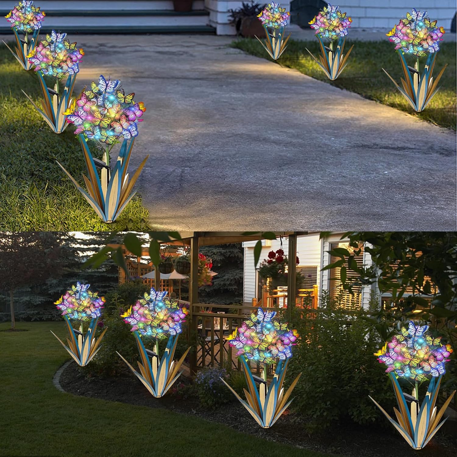 Detalle de Homight Solar Metal Agave Butterfly Flower Stick Garden Sculpture (2-Pack, Red)