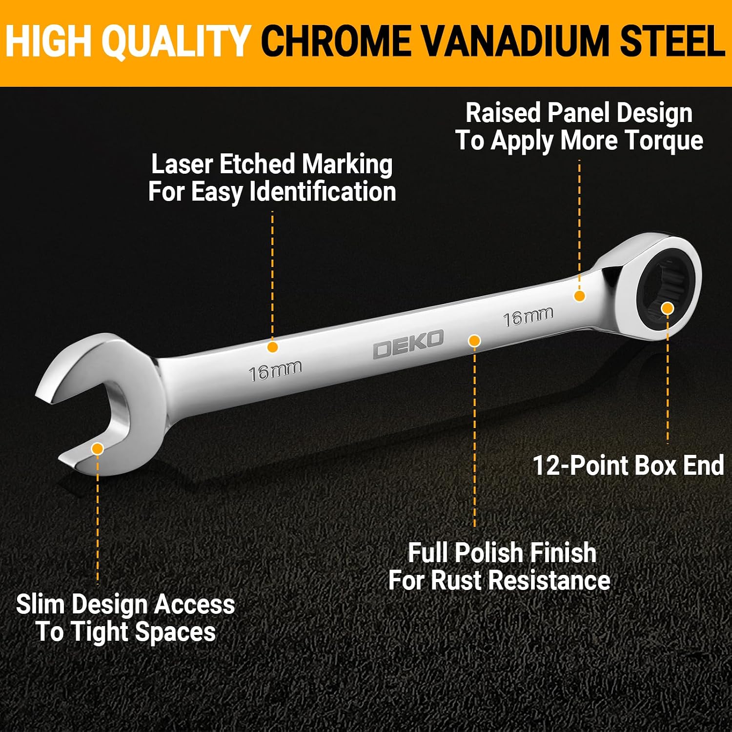 Detalle 2 de DEKOPRO 26-Piece Ratcheting Combination Wrench Set, Metric and SAE